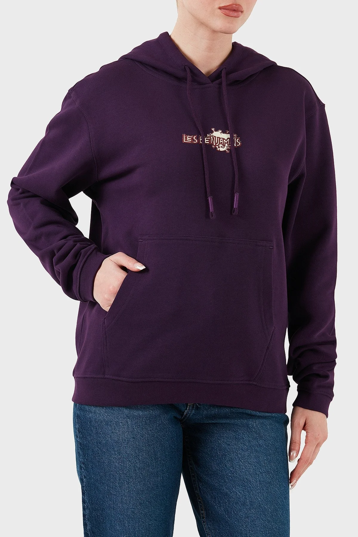 Les Benjamins Pamuklu Regular Fit Kanguru Cepli Kapüşonlu Bayan Sweat LB24FWEAPFUHD-004 MOR - 4