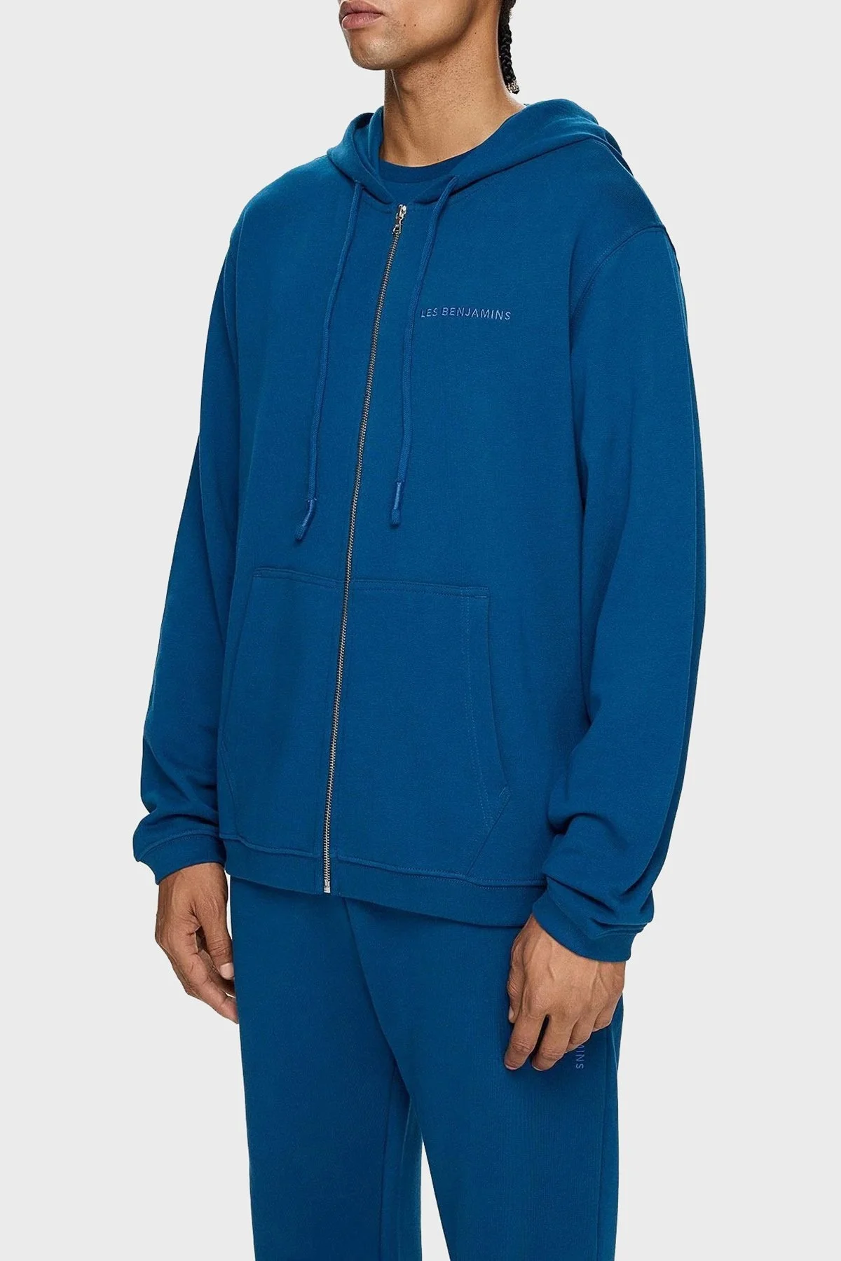 Les Benjamins Pamuklu Regular Fit Kapüşonlu Fermuarlı Erkek Sweat LB24FWESSMUZH-302 PETROL - 1