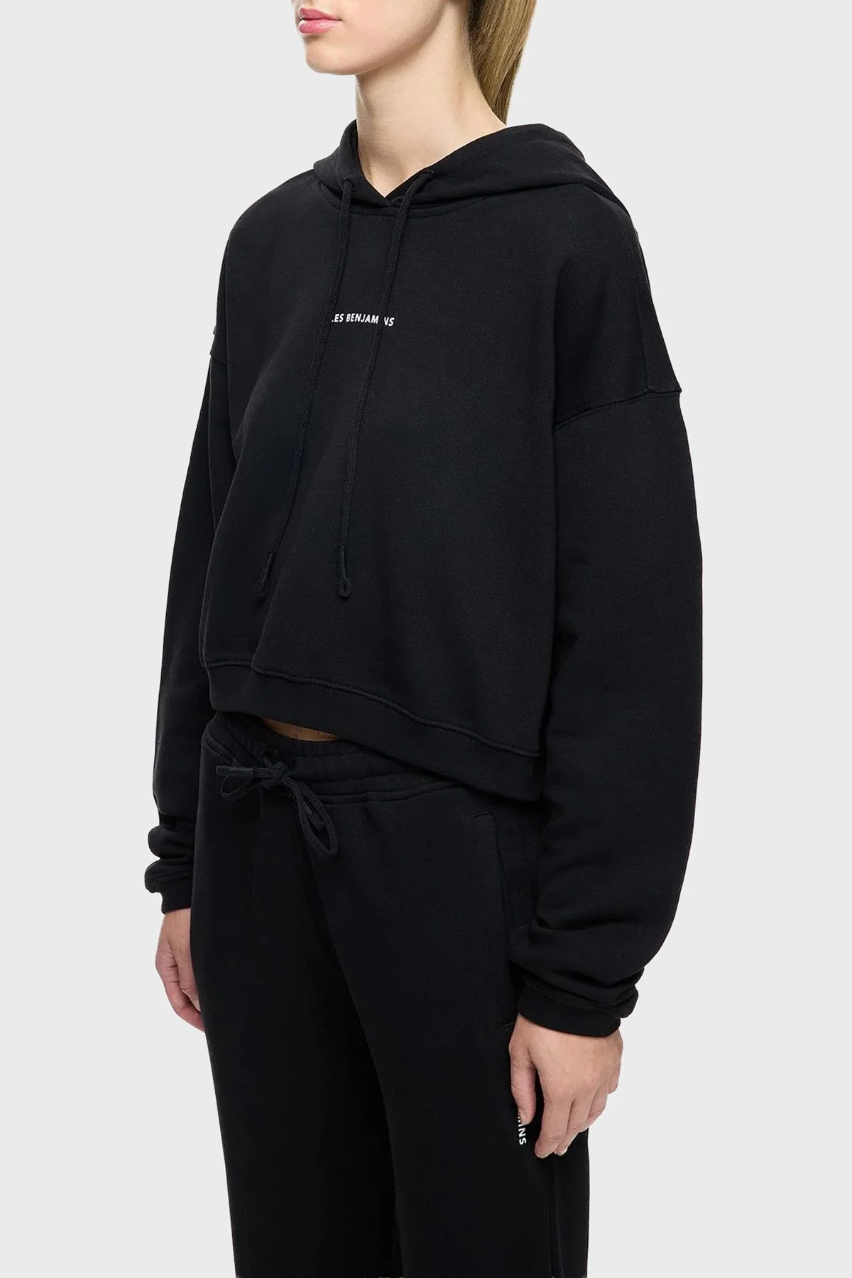 Les Benjamins Pamuklu Regular Fit Kapüşonlu Yaka Logolu Bayan Sweat LBNOOSCORFUHD-307 SİYAH - 1