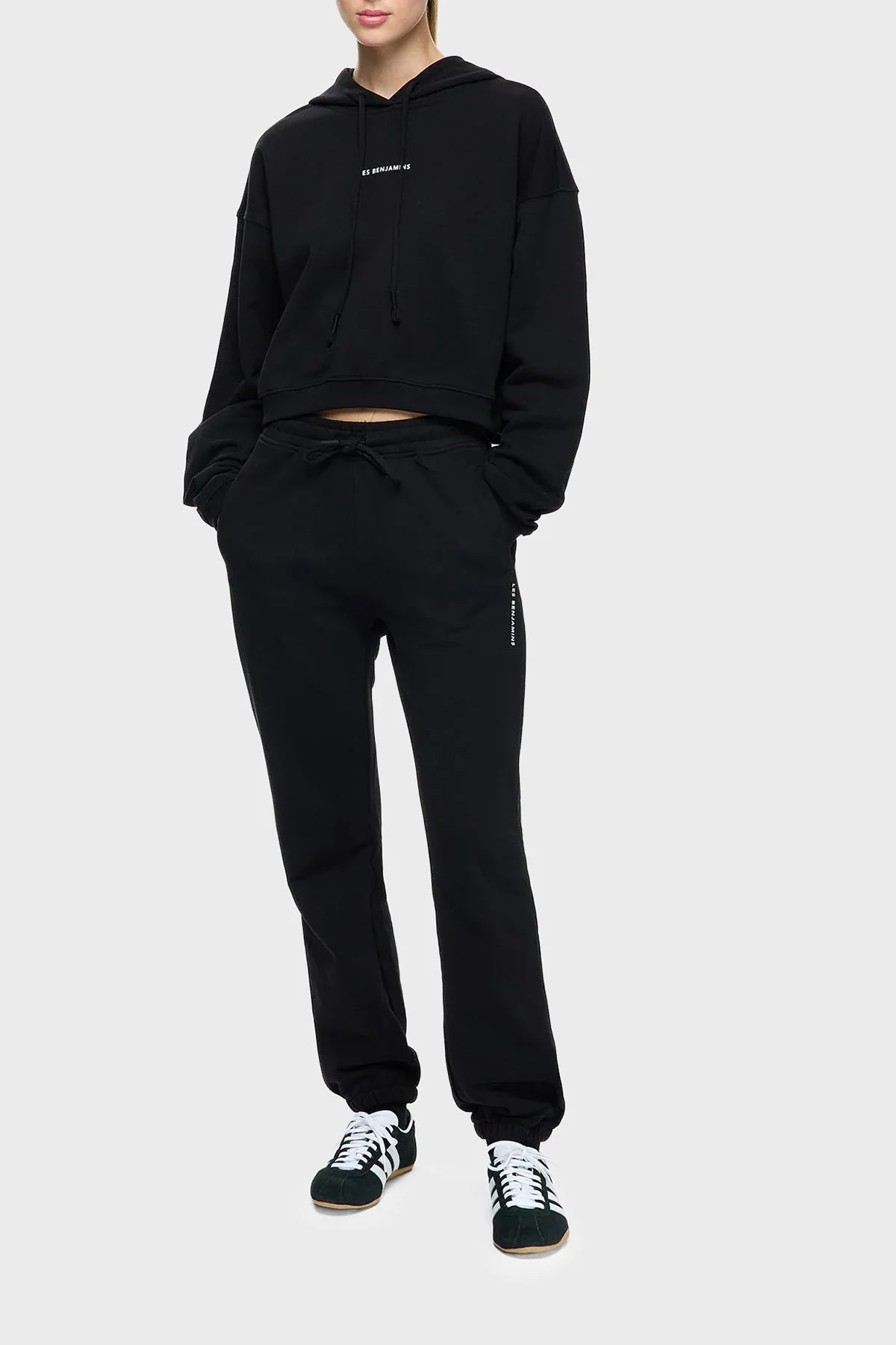 Les Benjamins Pamuklu Regular Fit Kapüşonlu Yaka Logolu Bayan Sweat LBNOOSCORFUHD-307 SİYAH - 2