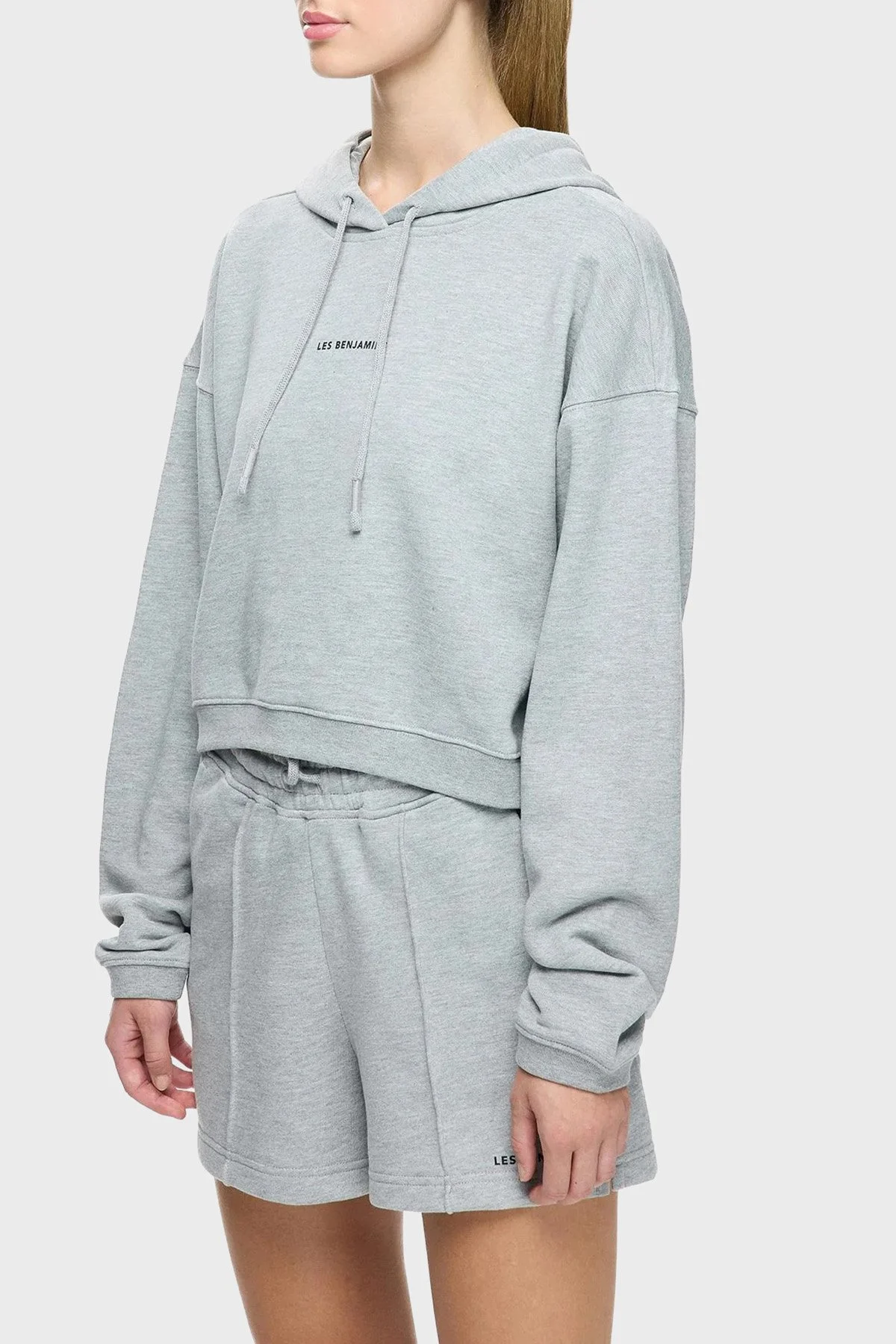 Les Benjamins Pamuklu Regular Fit Kapüşonlu Yaka Logolu Bayan Sweat LBNOOSCORFUHD-308 AÇIK GRİ - 1