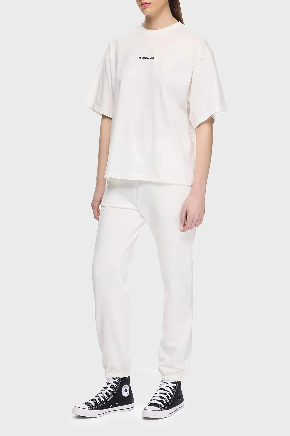 Les Benjamins Pamuklu Regular Fit Normal Bel Lastikli Paça Bayan Pantolon LBNOOSESSFUSP-306 BEYAZ - 4