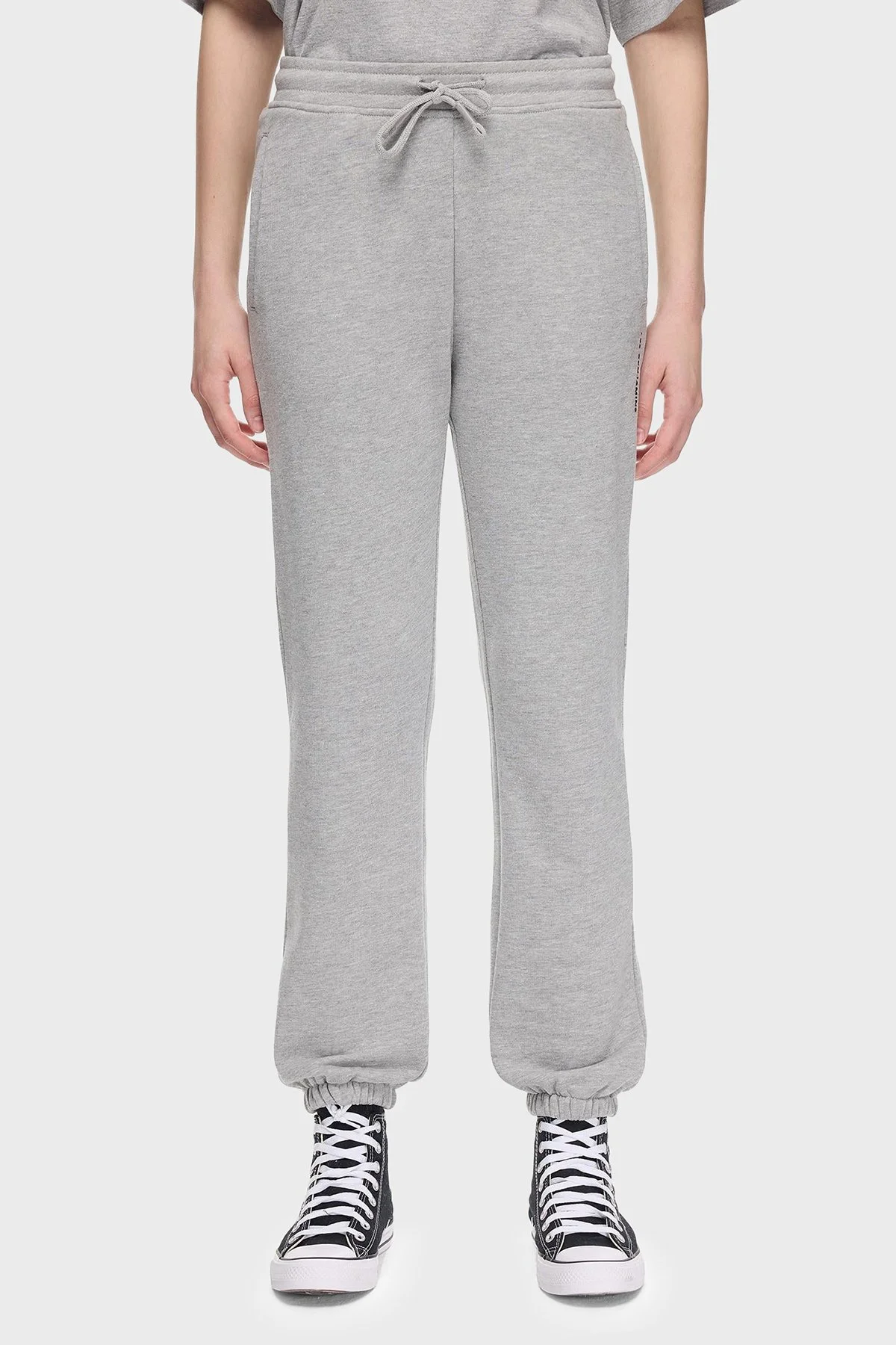 Les Benjamins Pamuklu Regular Fit Normal Bel Lastikli Paça Bayan Pantolon LBNOOSESSFUSP-308 GRİ - 1