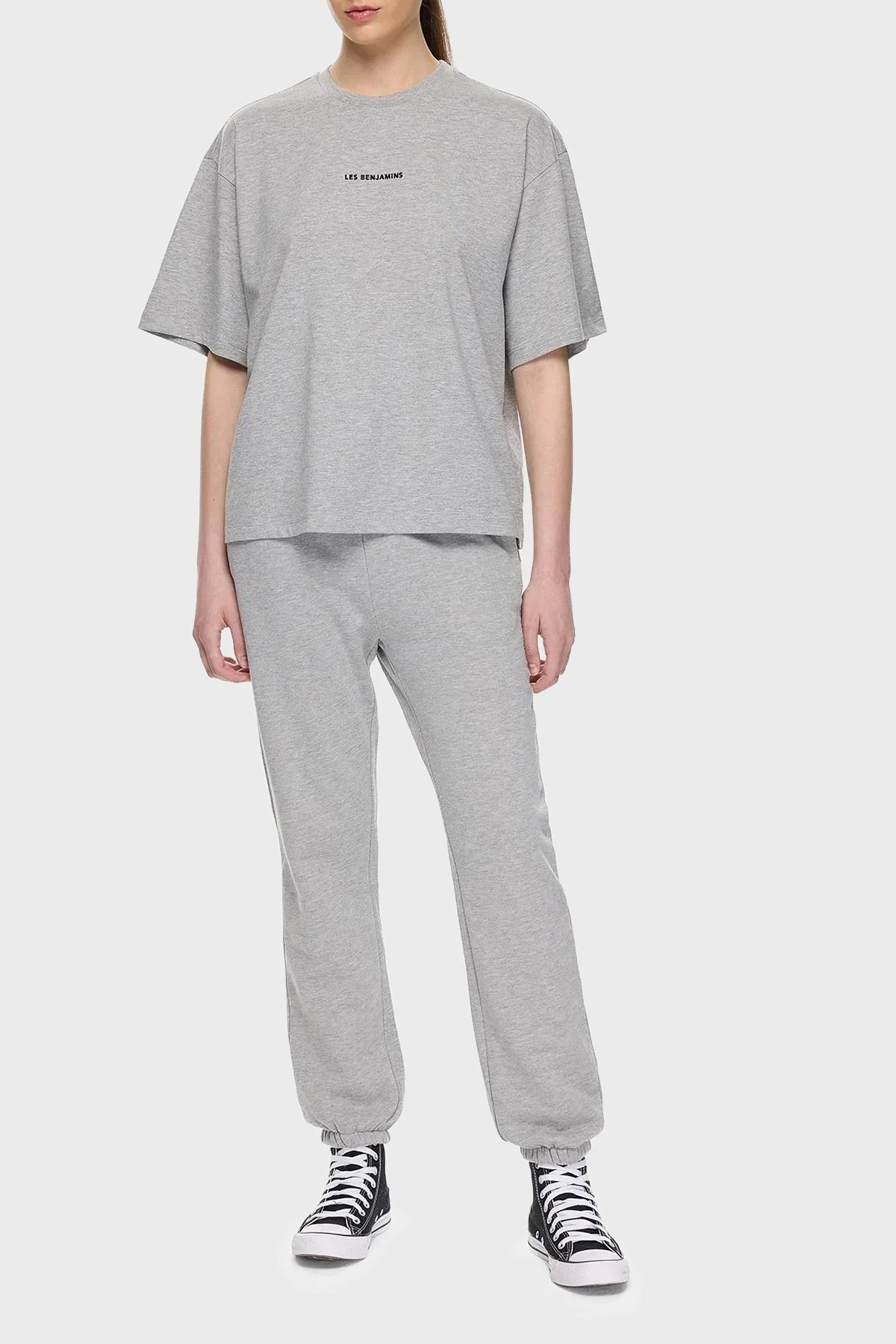 Les Benjamins Pamuklu Regular Fit Normal Bel Lastikli Paça Bayan Pantolon LBNOOSESSFUSP-308 GRİ - 2