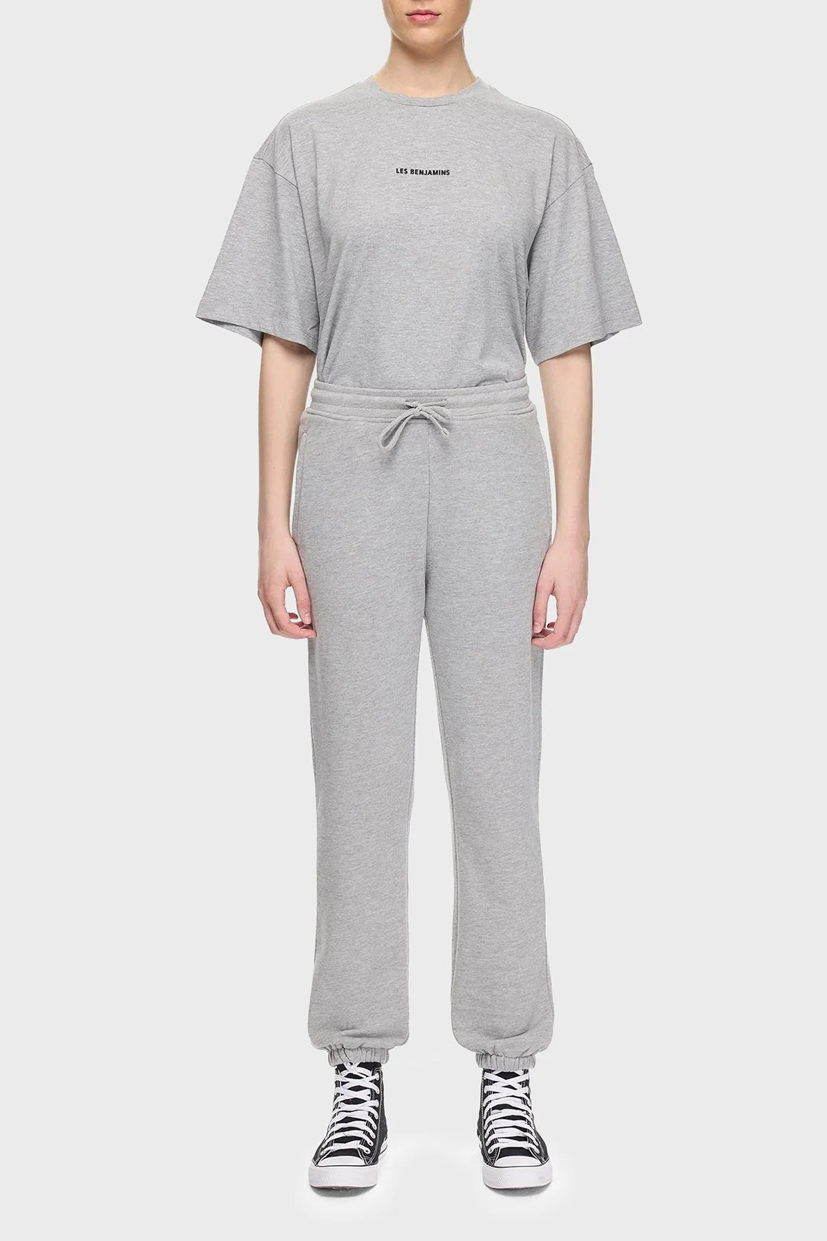 Les Benjamins Pamuklu Regular Fit Normal Bel Lastikli Paça Bayan Pantolon LBNOOSESSFUSP-308 GRİ - 3