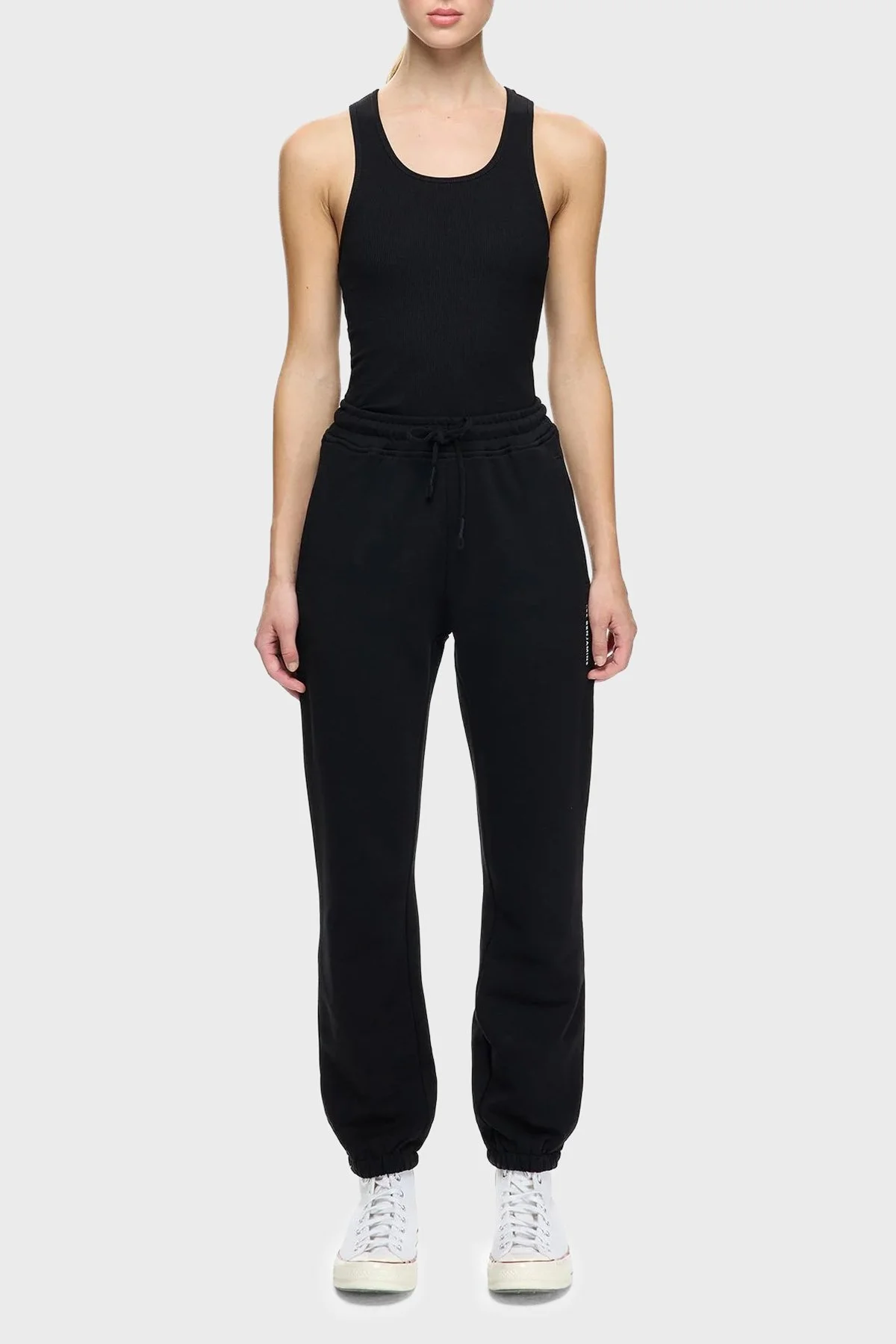 Les Benjamins Pamuklu Regular Fit Normal Bel Ribanalı Paça Jogger Bayan Pantolon LBNOOSCORFUSP-307 SİYAH - 2