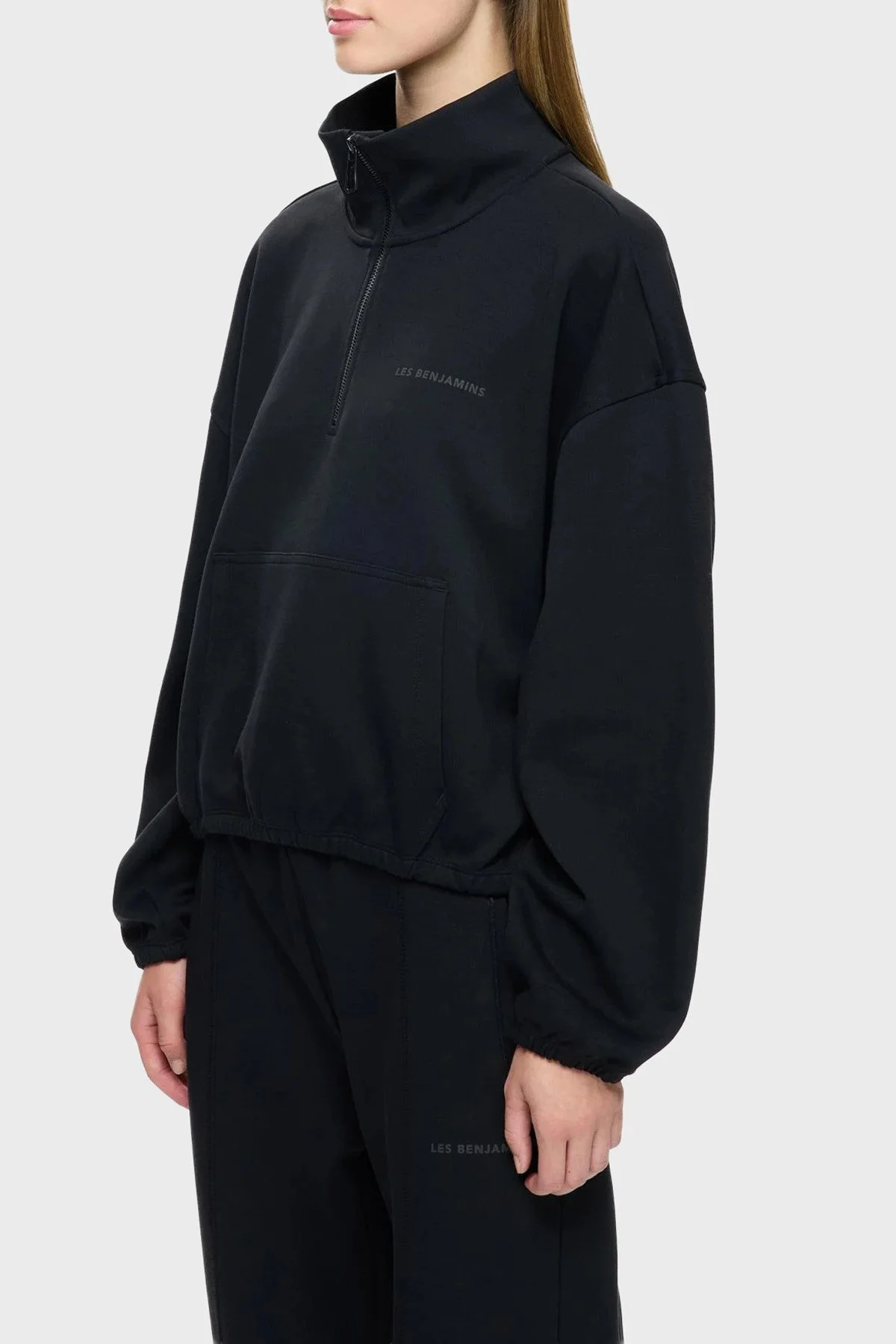 Les Benjamins Pamuklu Regular Fit Yarım Fermuarlı Dik Yaka Bayan Sweat LB25FWCLAFUSW-403 SİYAH - 1