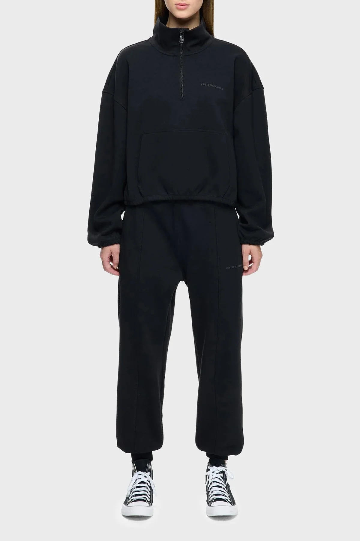 Les Benjamins Pamuklu Regular Fit Yarım Fermuarlı Dik Yaka Bayan Sweat LB25FWCLAFUSW-403 SİYAH - 4