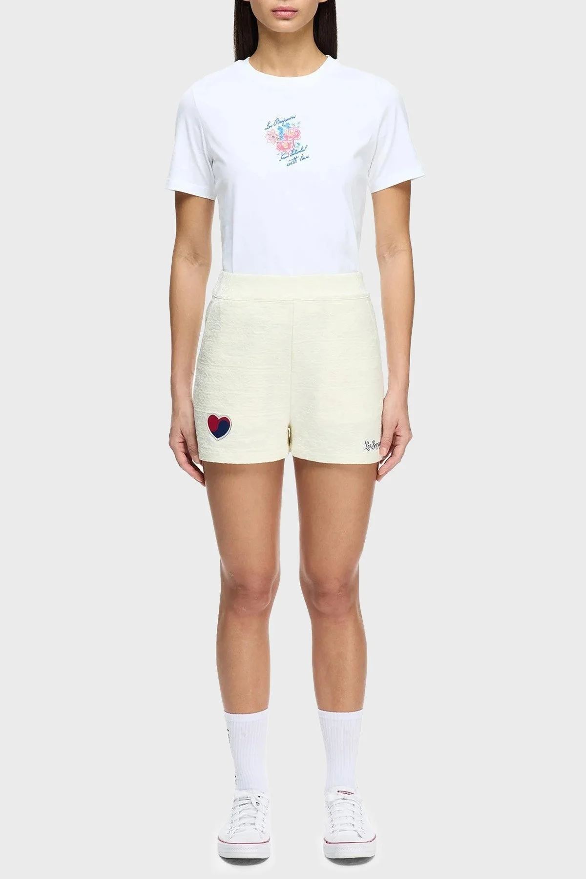 Les Benjamins Pamuklu Regular Fit Yüksek Bel Jakarlı Bayan Short LB25SSUNLFUSO-007 EKRU - 3