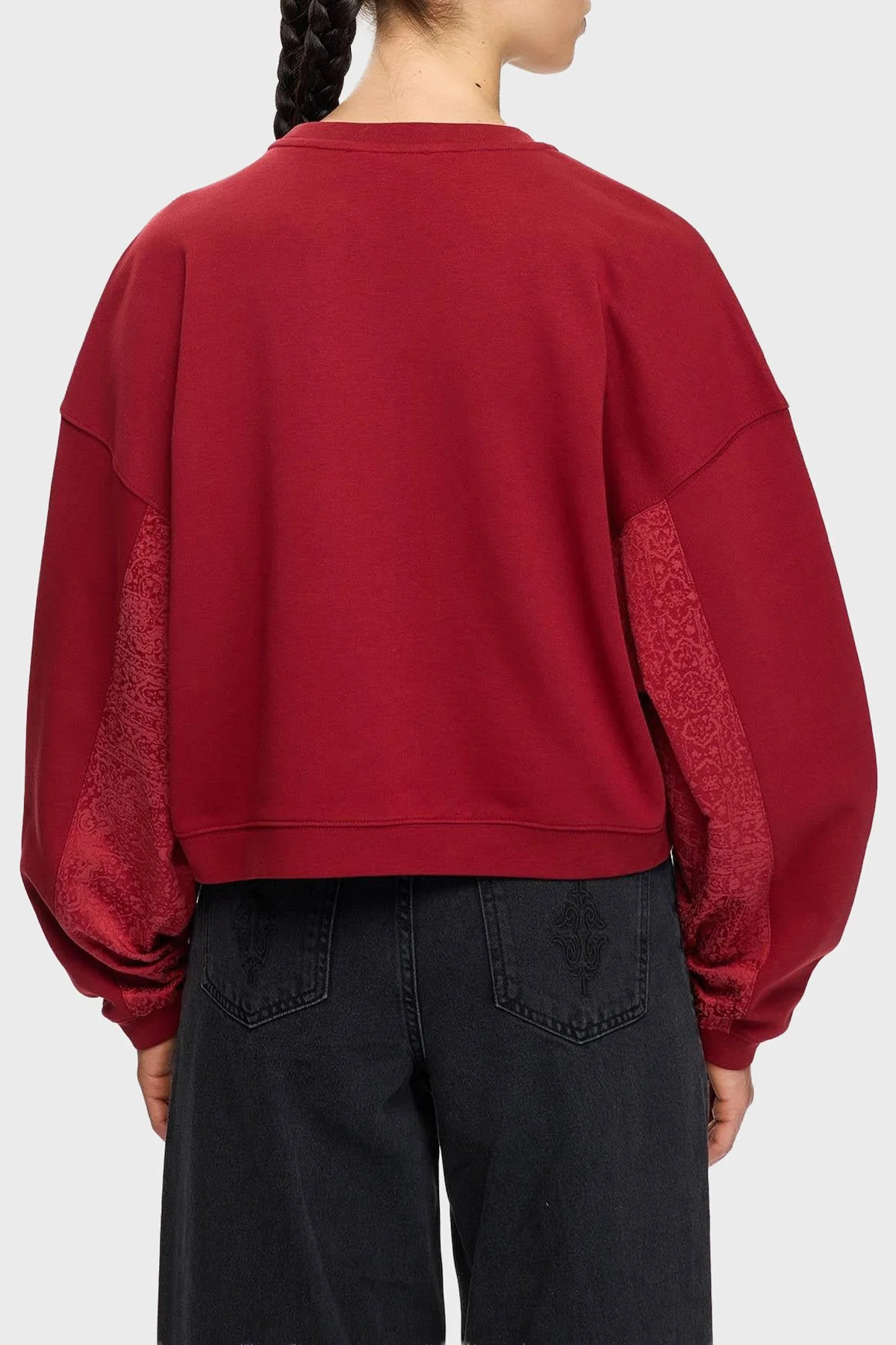 Les Benjamins Pamuklu Relaxed Fit Bisiklet Yaka Crop Bayan Sweat LB25FWTURFUSW-007 BORDO - 3