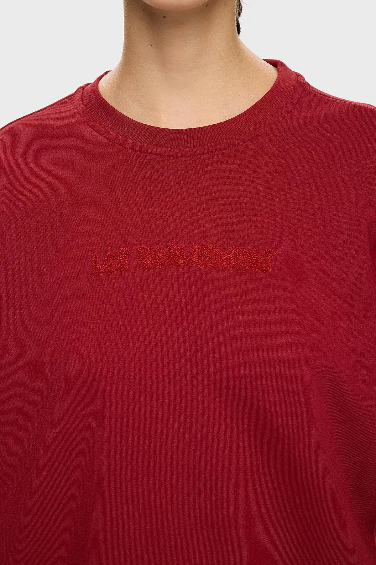 Les Benjamins Pamuklu Relaxed Fit Bisiklet Yaka Crop Bayan Sweat LB25FWTURFUSW-007 BORDO - 5