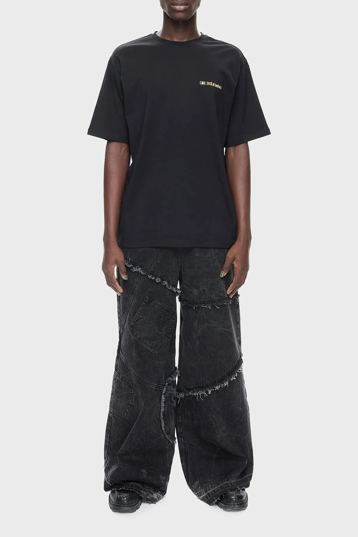 Les Benjamins Pamuklu Relaxed Fit Bisiklet Yaka Erkek T Shirt LB24FWEAPMUTS-014 SİYAH - 1