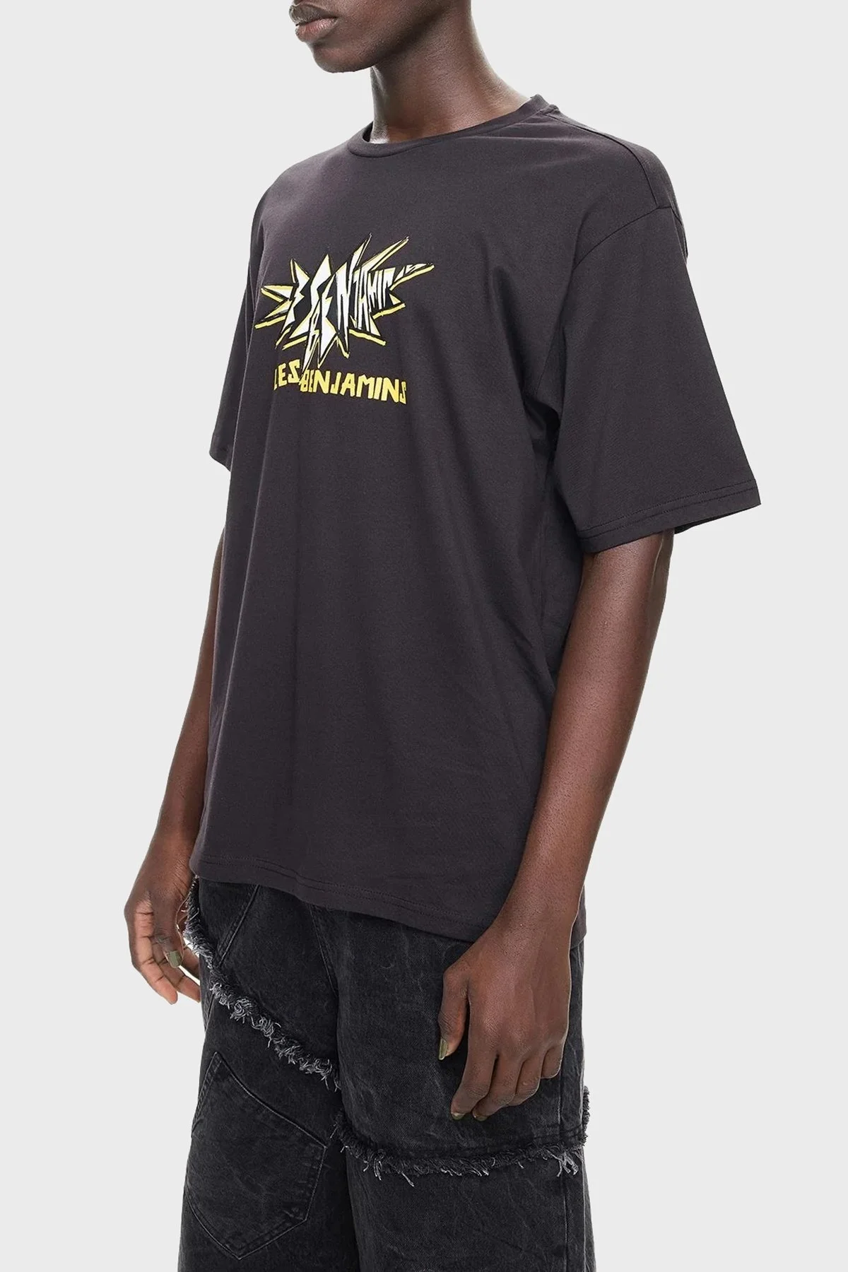 Les Benjamins Pamuklu Relaxed Fit Bisiklet Yaka Erkek T Shirt LB24FWEAPMUTS-059 SİYAH - 4