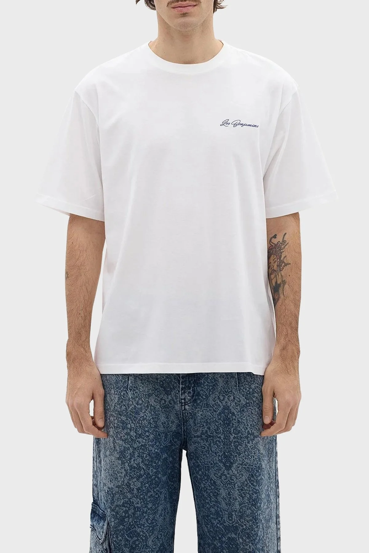 Les Benjamins Pamuklu Relaxed Fit Bisiklet Yaka Erkek T Shirt LB24SSKISMUTS-017 BEYAZ - 1