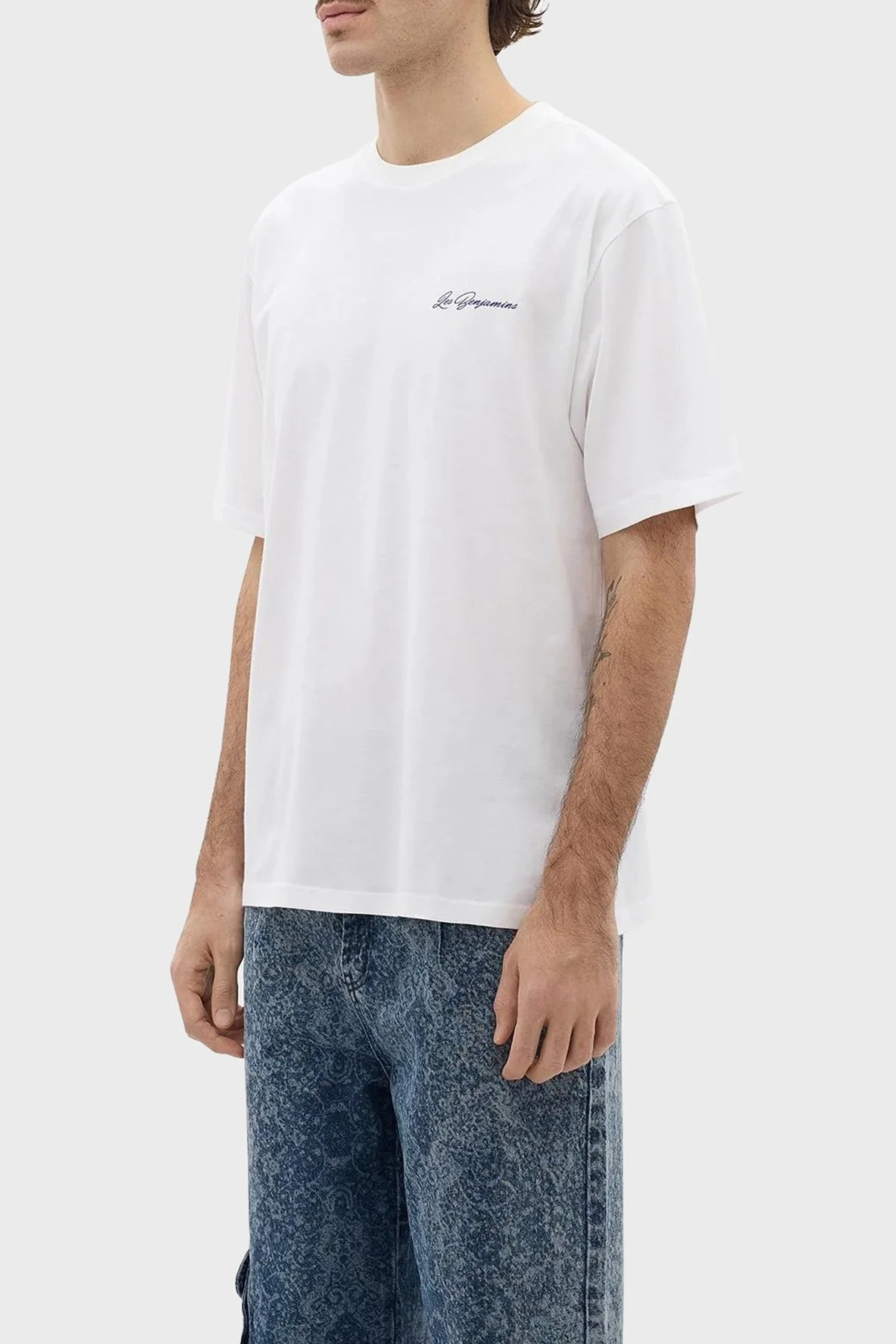 Les Benjamins Pamuklu Relaxed Fit Bisiklet Yaka Erkek T Shirt LB24SSKISMUTS-017 BEYAZ - 3