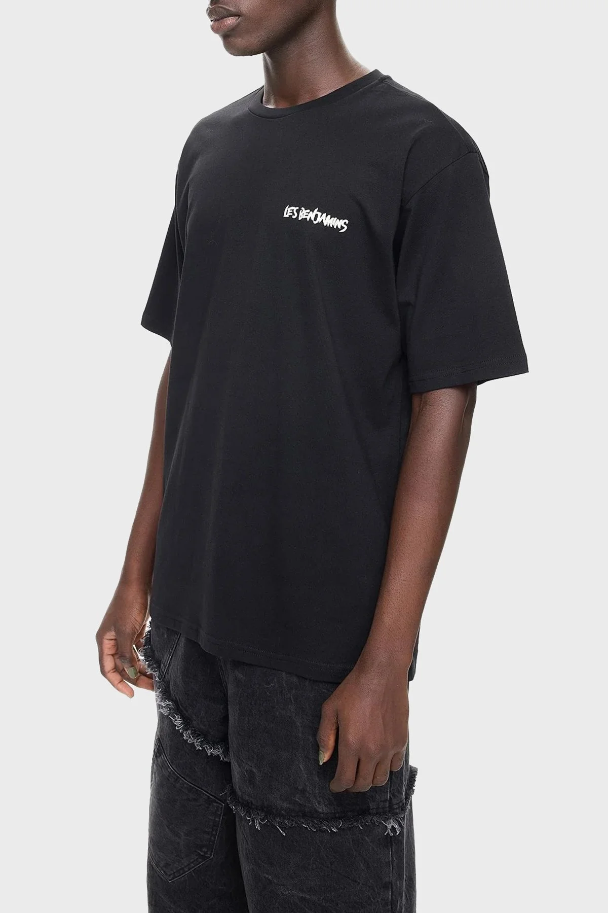 Les Benjamins Pamuklu Relaxed Fit Bisklet Yaka Erkek T Shirt LB24FWEAPMUTS-007 SİYAH - 2