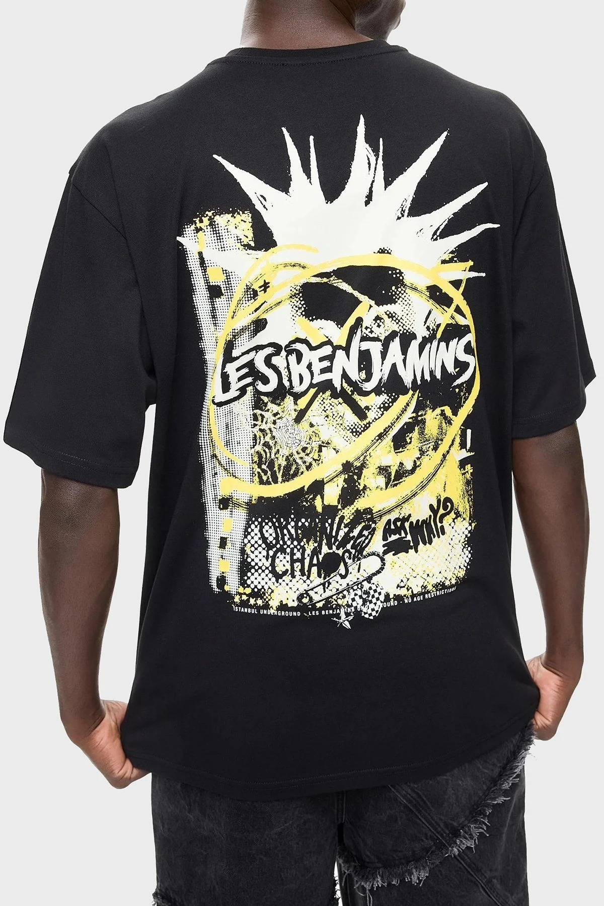 Les Benjamins Pamuklu Relaxed Fit Bisklet Yaka Erkek T Shirt LB24FWEAPMUTS-007 SİYAH - 3