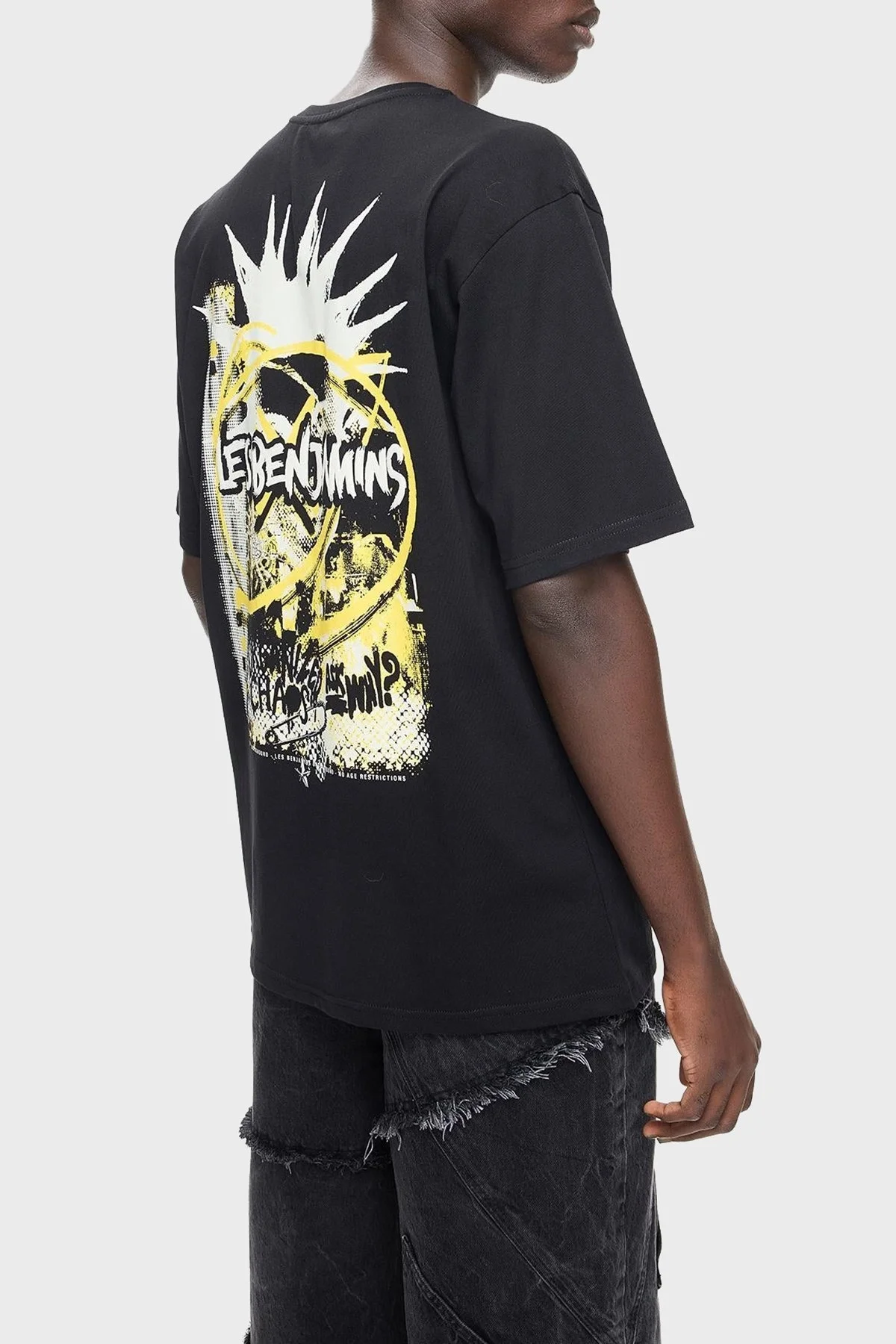 Les Benjamins Pamuklu Relaxed Fit Bisklet Yaka Erkek T Shirt LB24FWEAPMUTS-007 SİYAH - 4