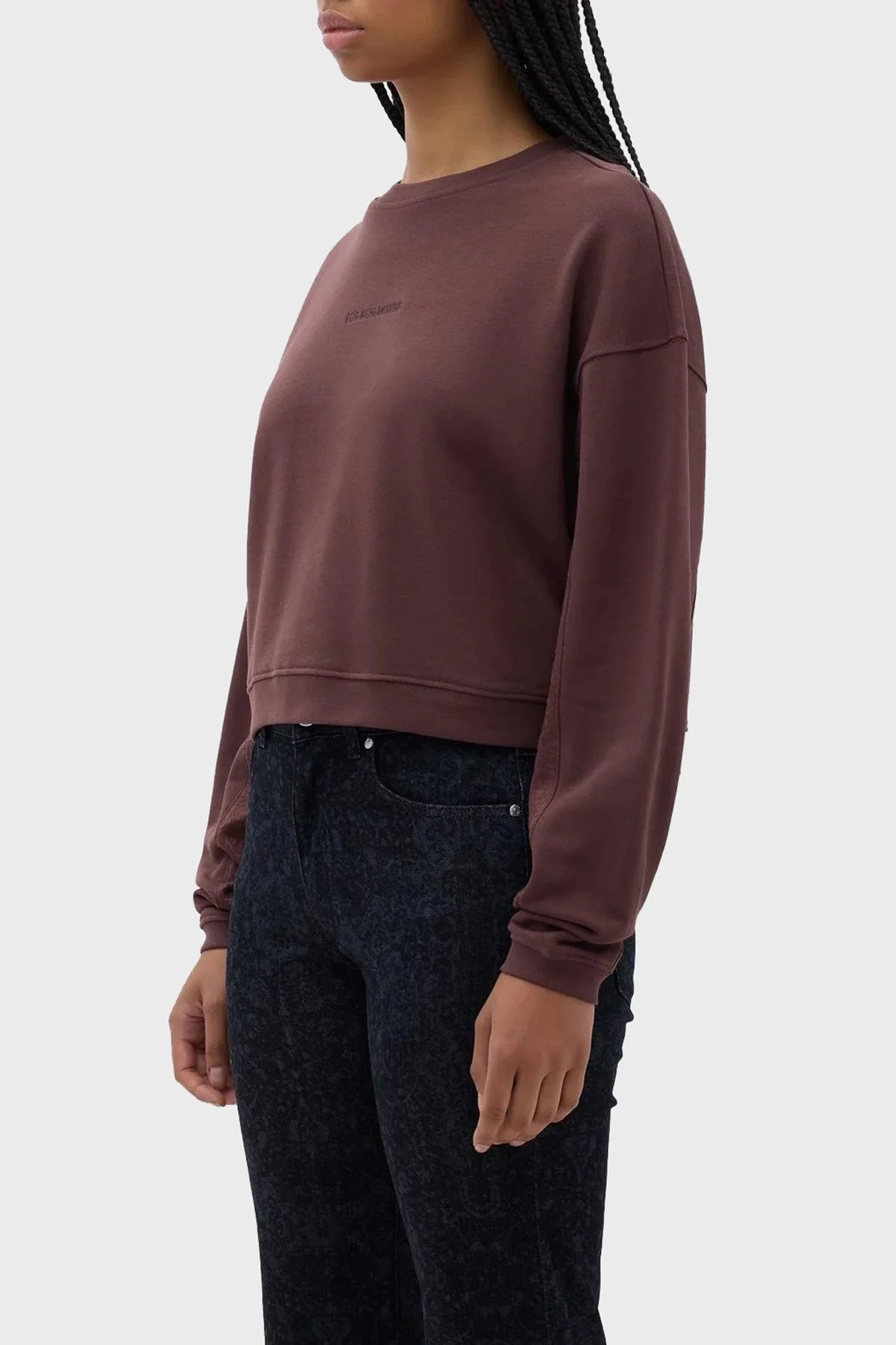 Les Benjamins Pamuklu Relaxed Fit Crop Bayan Sweat LB23FWFRWFUSW-003 KAHVE - 2