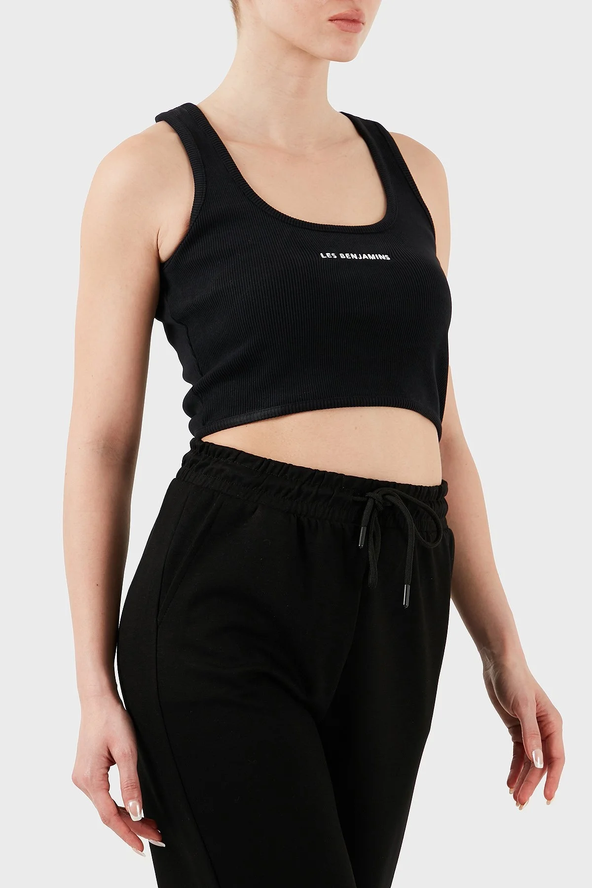 Les Benjamins Pamuklu Slim Fit Kare Yaka Logolu Bayan Top LBNOOSESSFUTN-307 SİYAH - 10