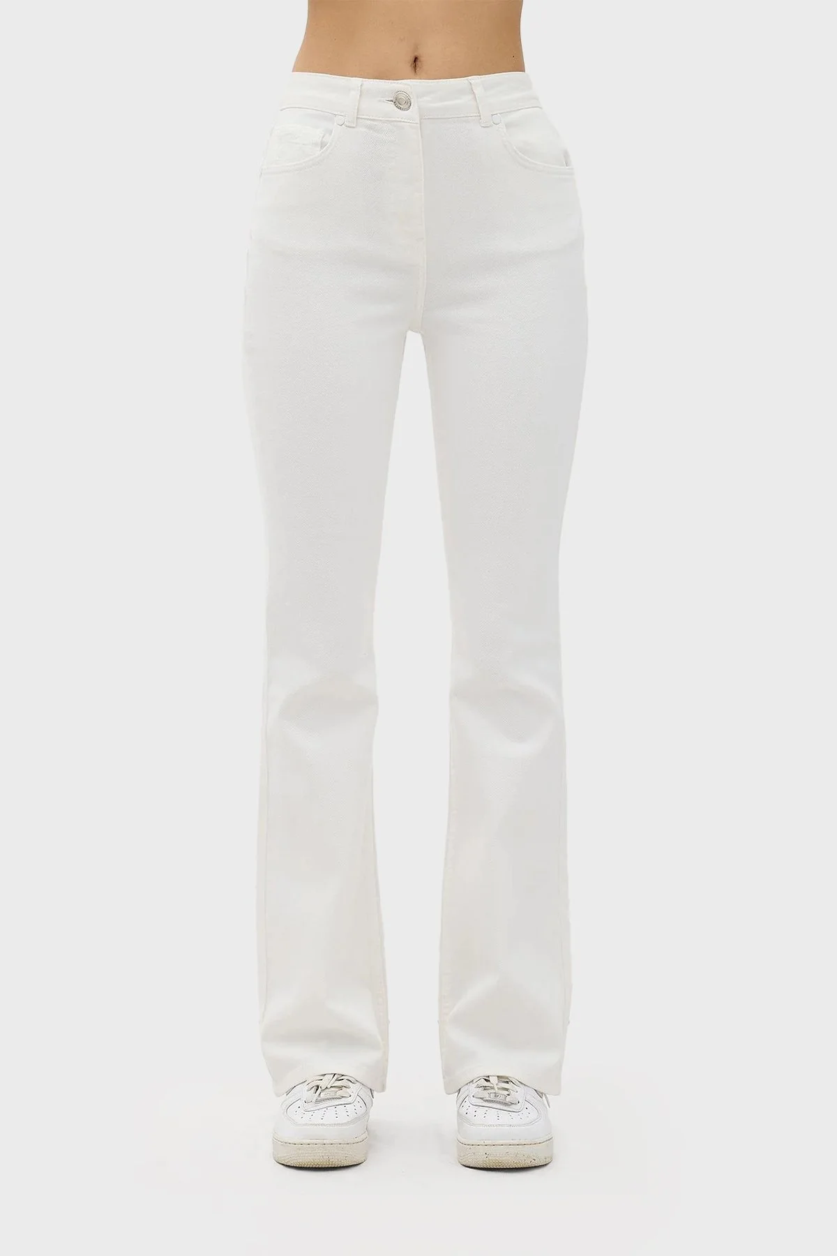 Les Benjamins Pamuklu Yüksek Bel Flare Jeans Bayan Kot Pantolon LB24SSKISFUPT-006 BEYAZ - 1