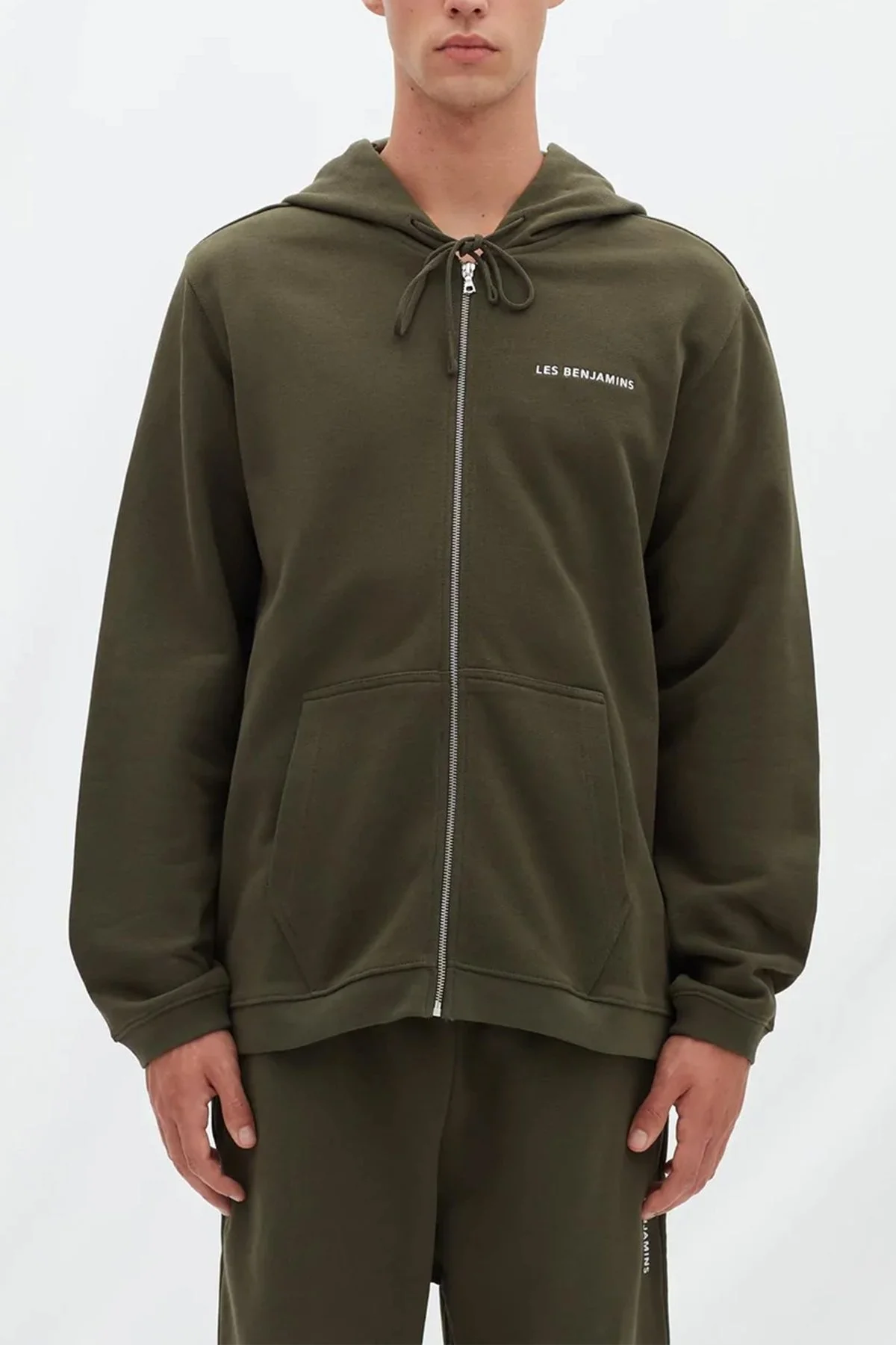 Les Benjamins Regular Fit Kapüşonlu Fermuarlı Pamuklu Erkek Sweat LB22FWESSMUZH-302 HAKİ - 1