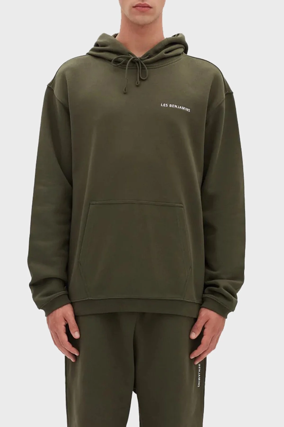 Les Benjamins Regular Fit Kapüşonlu Kanguru Cepli % 100 Pamuk Erkek Sweat LB22FWESSMUHD-302 HAKİ - 1