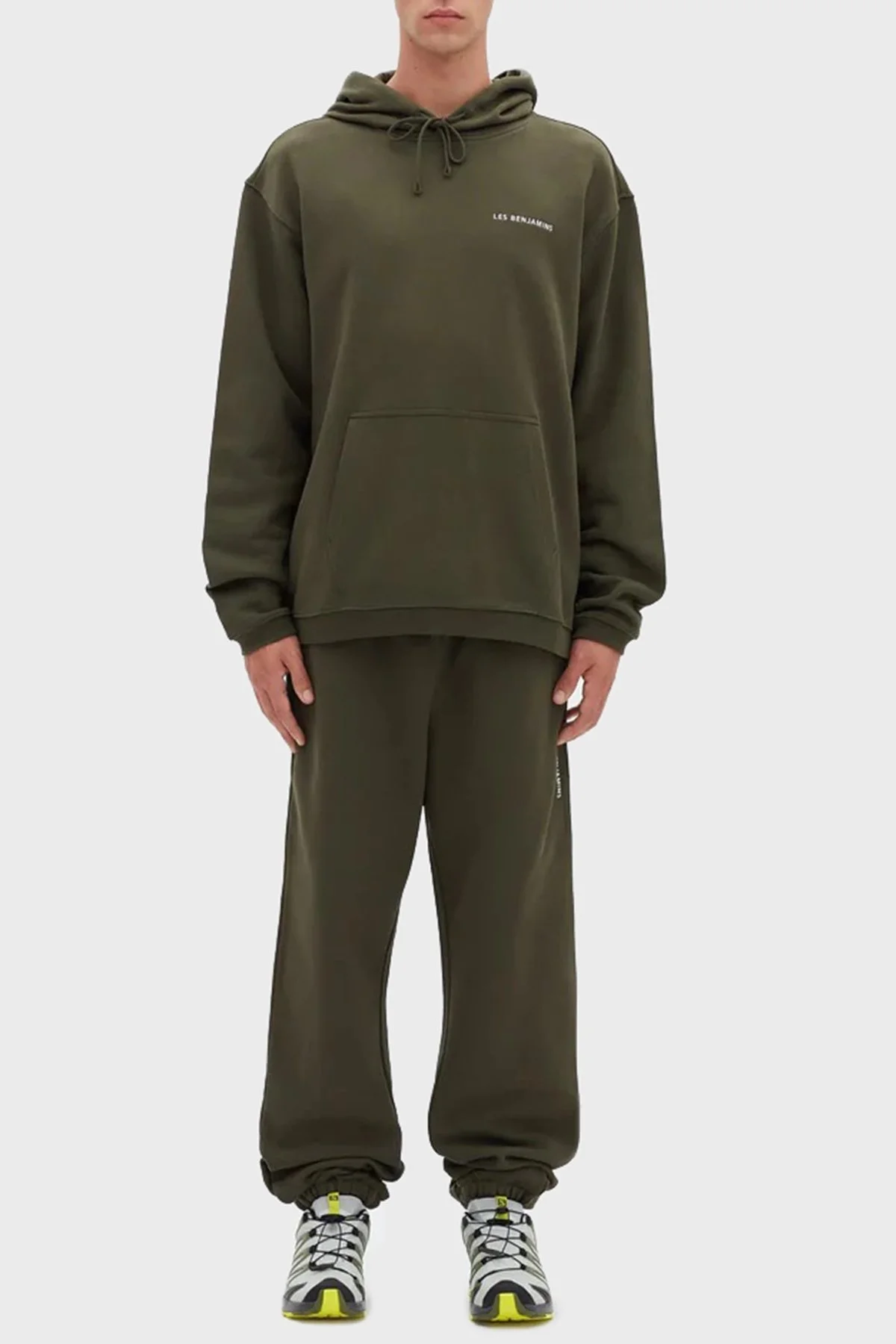 Les Benjamins Regular Fit Kapüşonlu Kanguru Cepli % 100 Pamuk Erkek Sweat LB22FWESSMUHD-302 HAKİ - 3