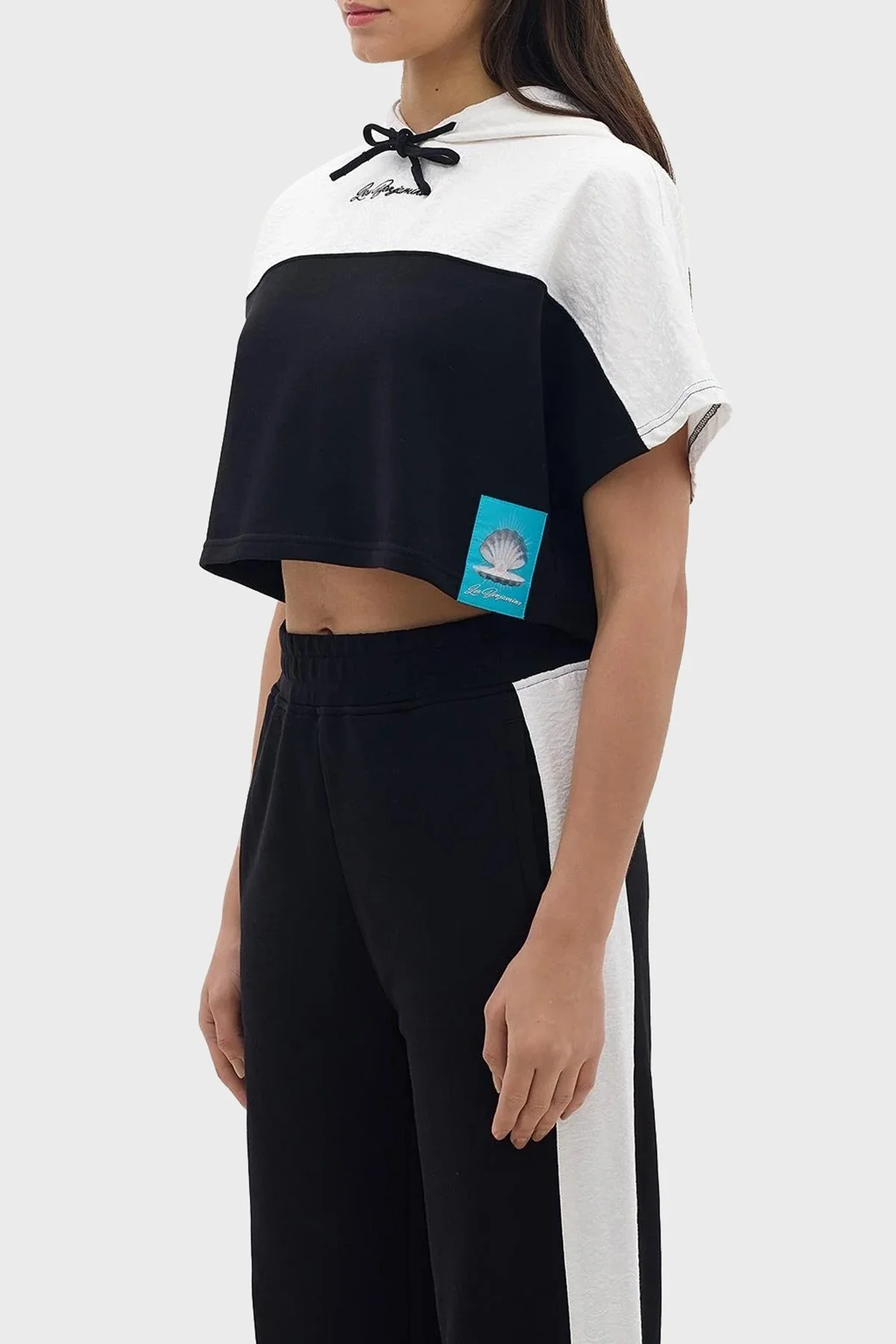 Les Benjamins Relaxed Fit Kapüşonlu Crop Bayan Sweat LB24SSKISFUHD-006 SİYAH - 3