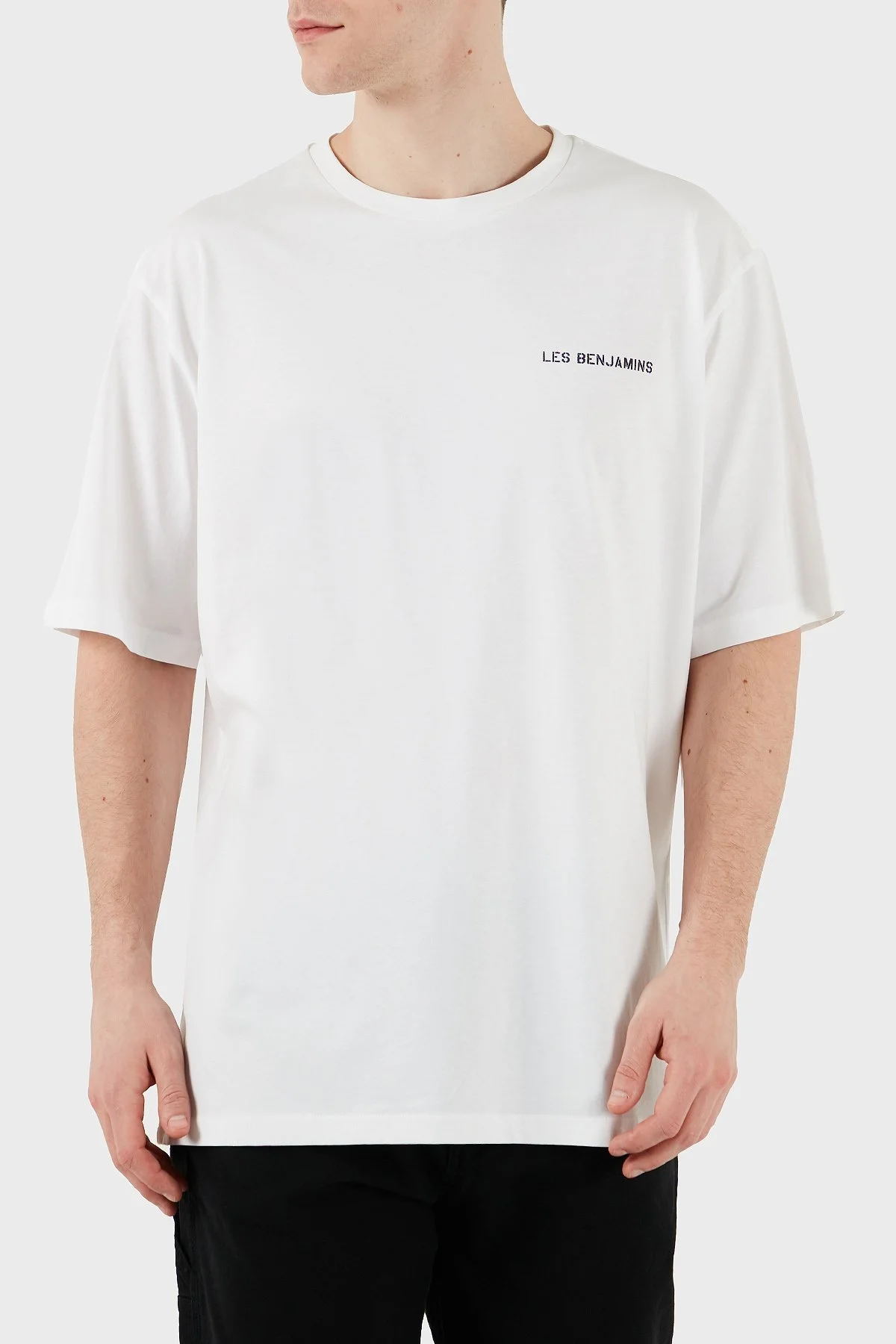 Les Benjamins Sırt Baskılı % 100 Pamuk Oversize Fit Bisiklet Yaka Erkek T Shirt LB25SSUNLMUOT-025 BEYAZ - 1