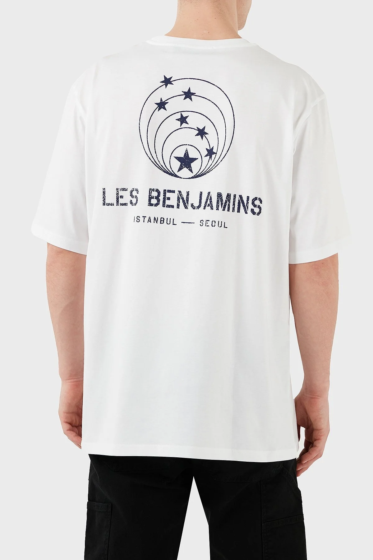 Les Benjamins Sırt Baskılı % 100 Pamuk Oversize Fit Bisiklet Yaka Erkek T Shirt LB25SSUNLMUOT-025 BEYAZ - 3