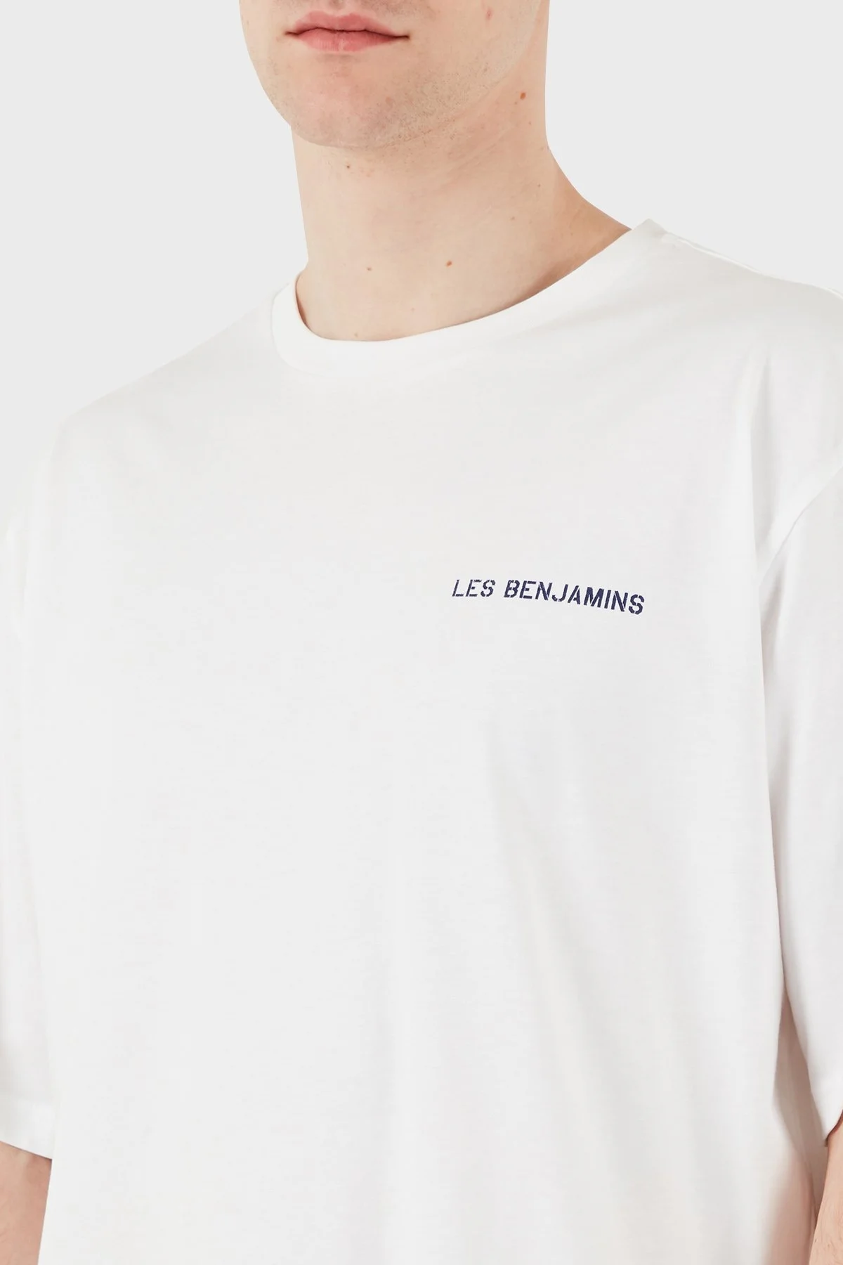 Les Benjamins Sırt Baskılı % 100 Pamuk Oversize Fit Bisiklet Yaka Erkek T Shirt LB25SSUNLMUOT-025 BEYAZ - 5