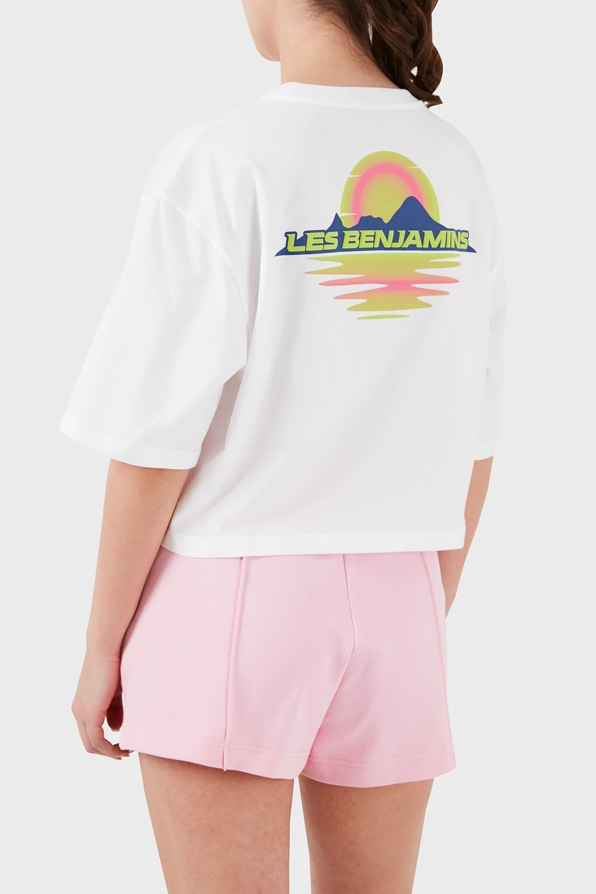 Les Benjamins Sırt Baskılı Bisiklet Yaka Pamuklu Oversize Bayan T Shirt LB24SSKISFUTS-022 BEYAZ - 6