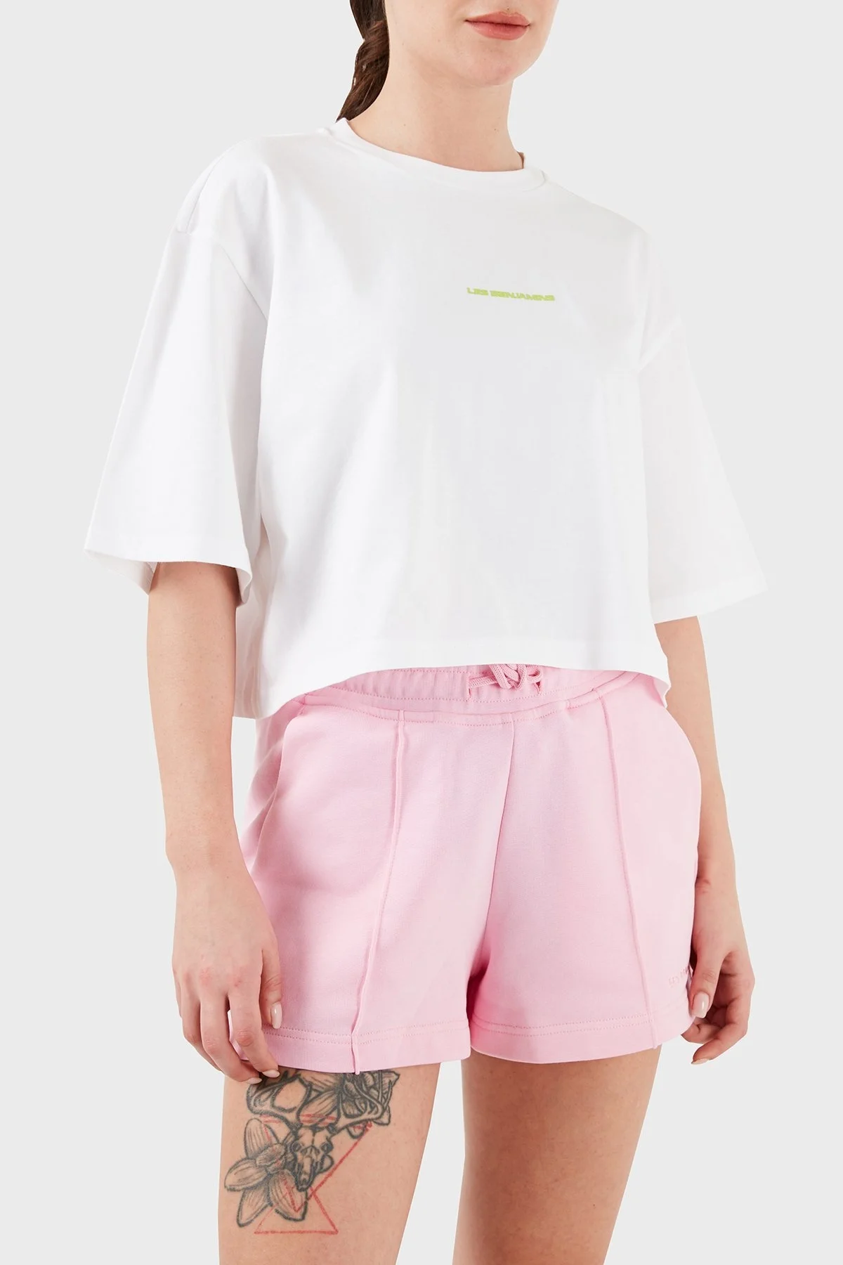 Les Benjamins Sırt Baskılı Bisiklet Yaka Pamuklu Oversize Bayan T Shirt LB24SSKISFUTS-022 BEYAZ - 7