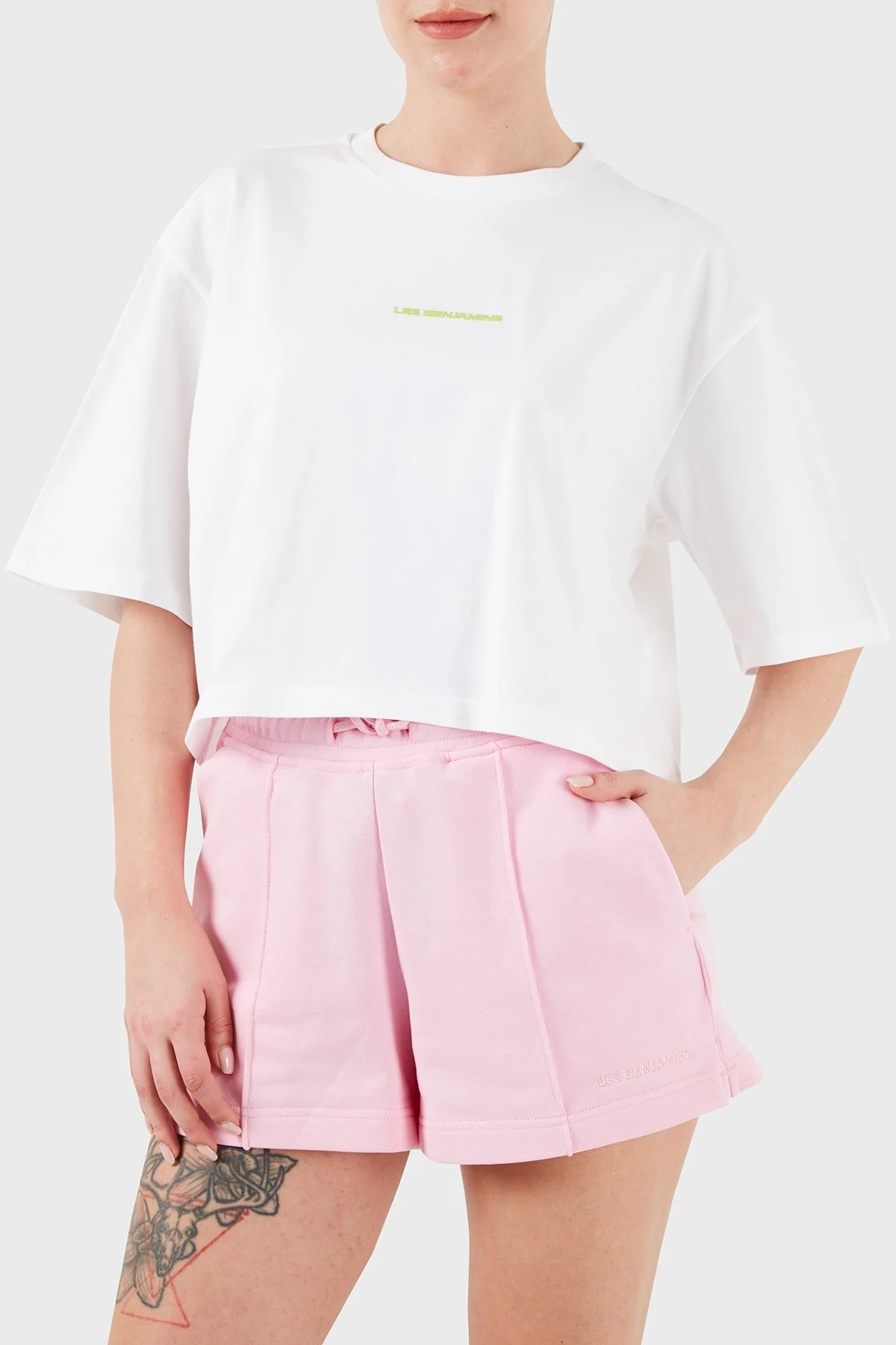 Les Benjamins Sırt Baskılı Bisiklet Yaka Pamuklu Oversize Bayan T Shirt LB24SSKISFUTS-022 BEYAZ - 8