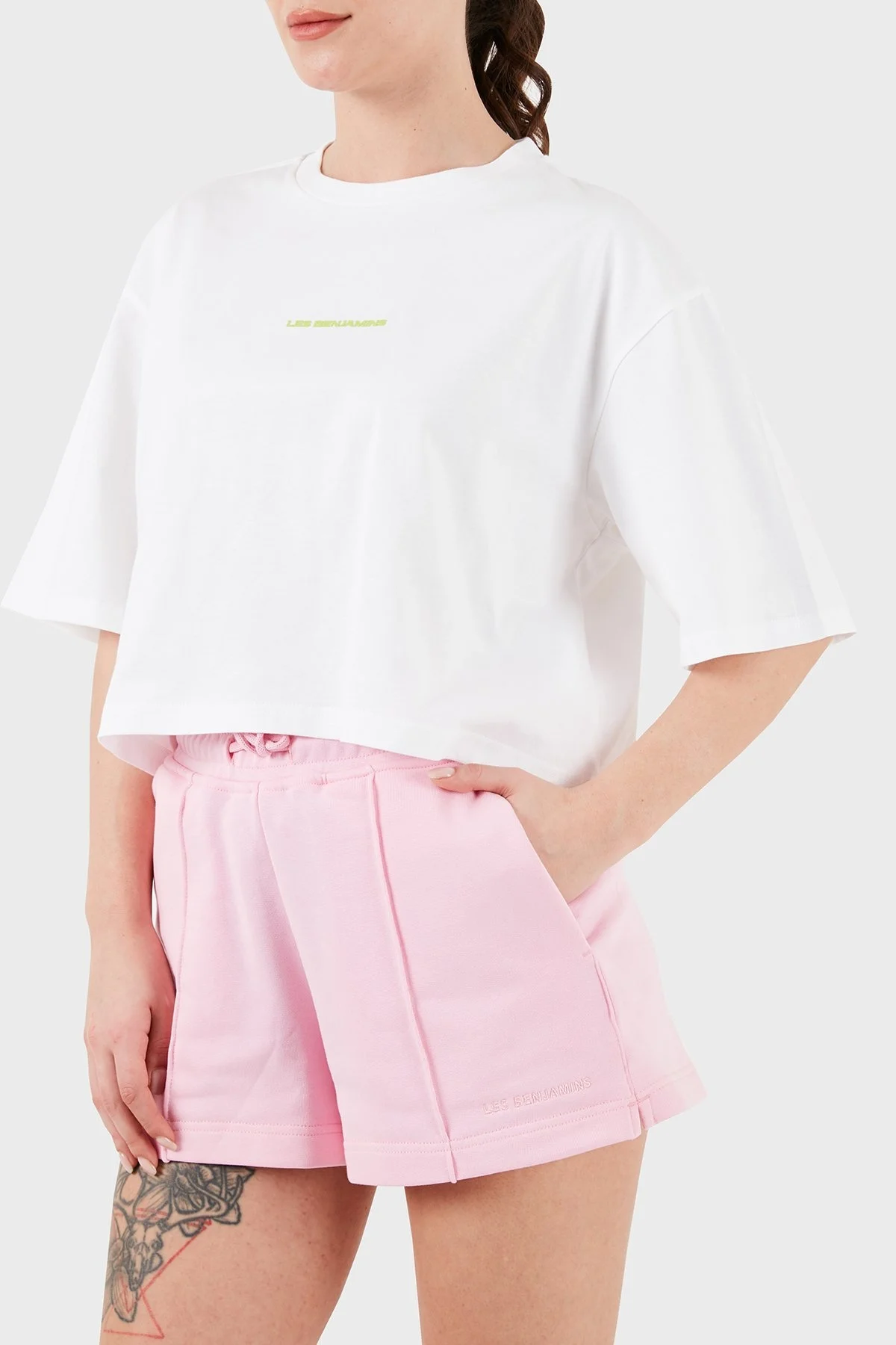 Les Benjamins Sırt Baskılı Bisiklet Yaka Pamuklu Oversize Bayan T Shirt LB24SSKISFUTS-022 BEYAZ - 9