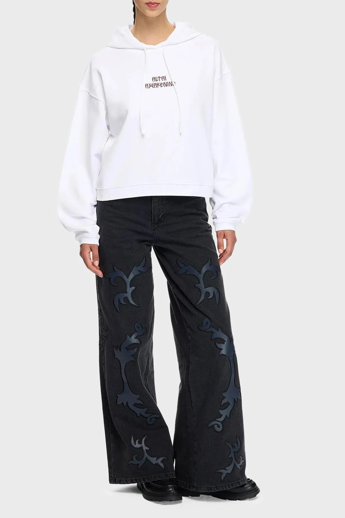 Les Benjamins Sırt Baskılı Pamuklu Relaxed Fit Kapüşonlu Yaka Bayan Sweat LB25FWTURFUHD-004 BEYAZ - 2