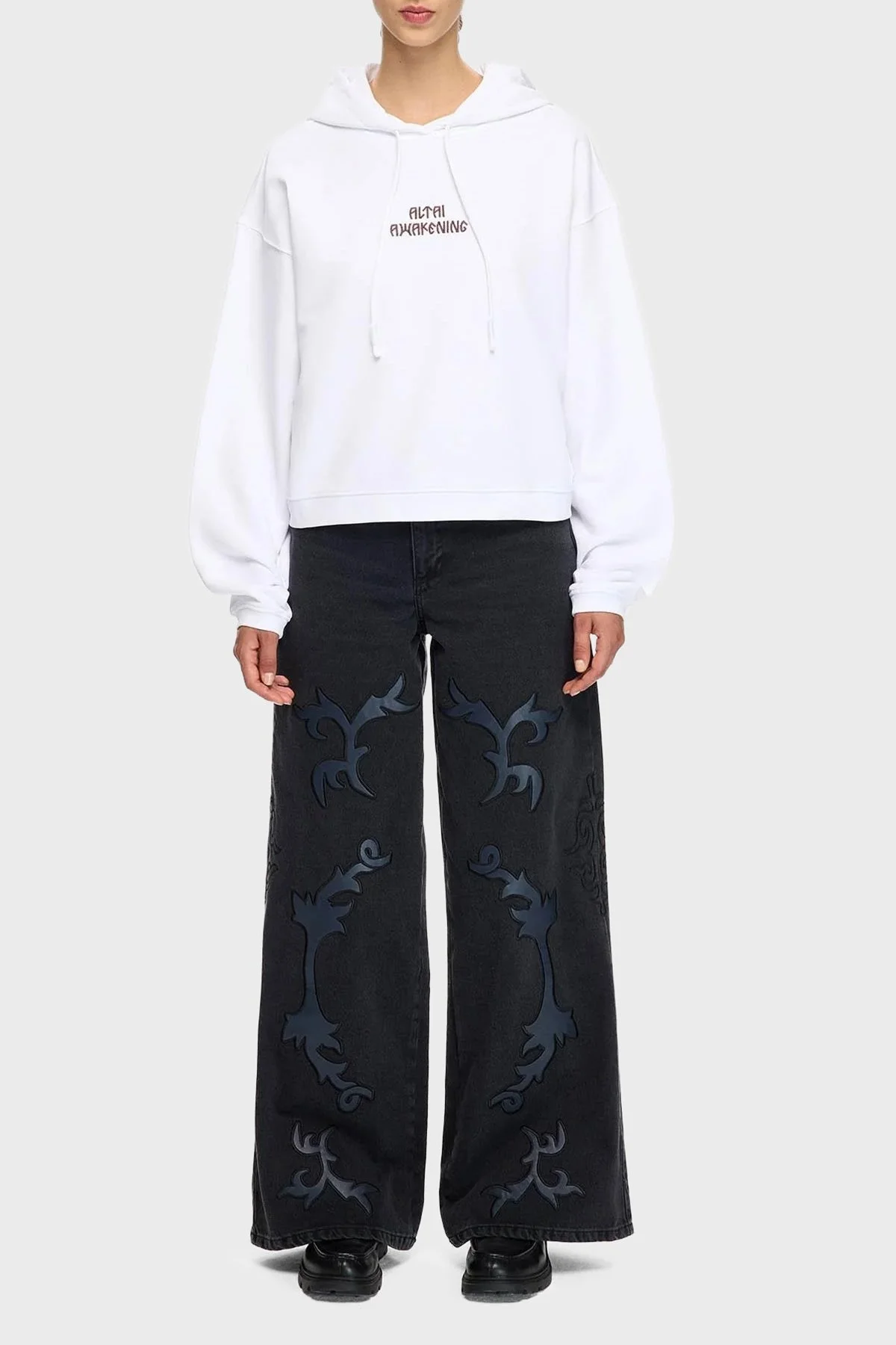 Les Benjamins Sırt Baskılı Pamuklu Relaxed Fit Kapüşonlu Yaka Bayan Sweat LB25FWTURFUHD-004 BEYAZ - 4