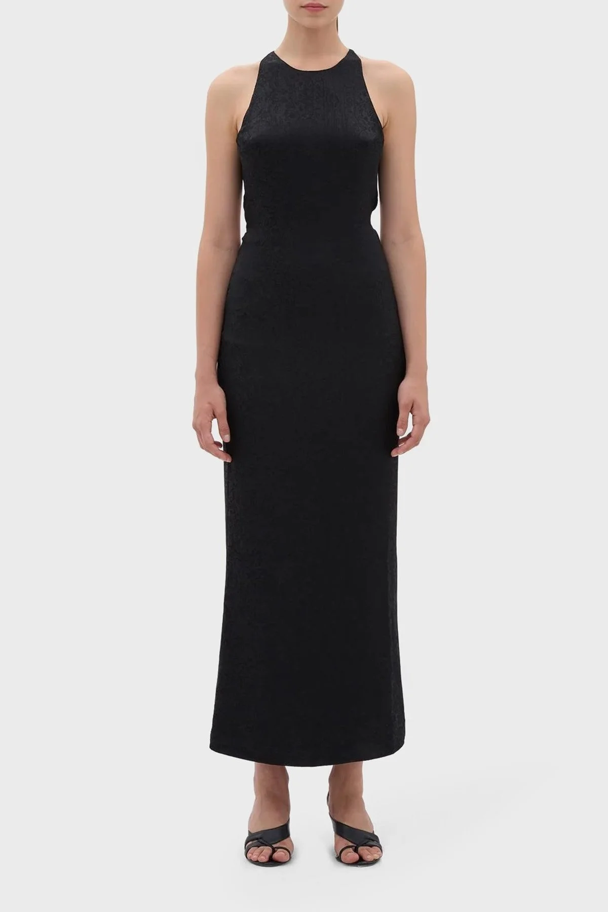 Les Benjamins Sırt Dekolteli Jakarlı Maxi Bayan Elbise LB23FWFRWFUDR-010 SİYAH - 7