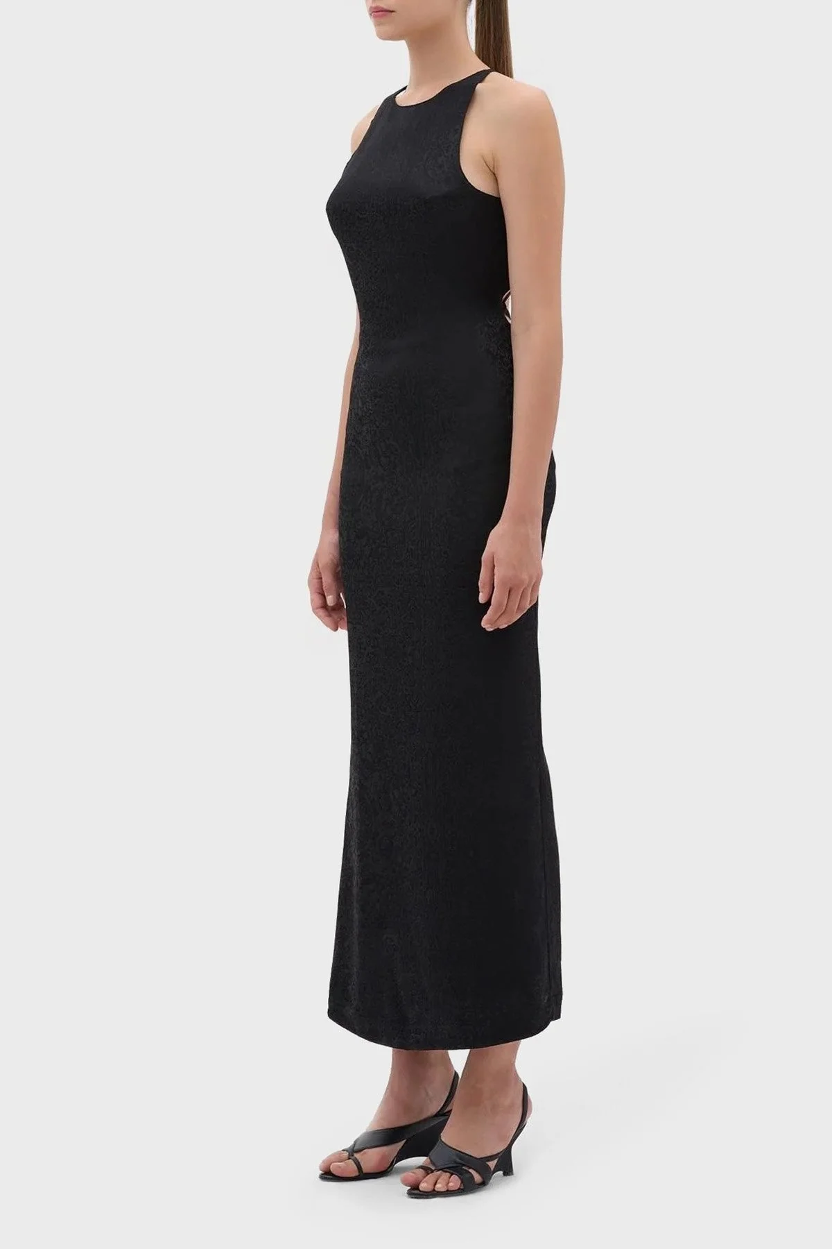 Les Benjamins Sırt Dekolteli Jakarlı Maxi Bayan Elbise LB23FWFRWFUDR-010 SİYAH - 8