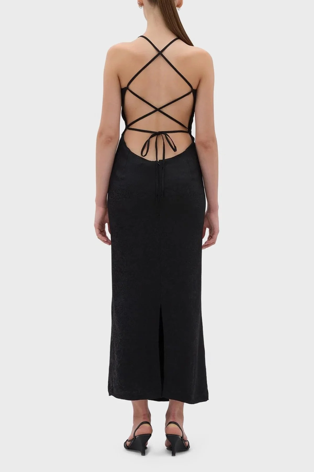 Les Benjamins Sırt Dekolteli Jakarlı Maxi Bayan Elbise LB23FWFRWFUDR-010 SİYAH - 9