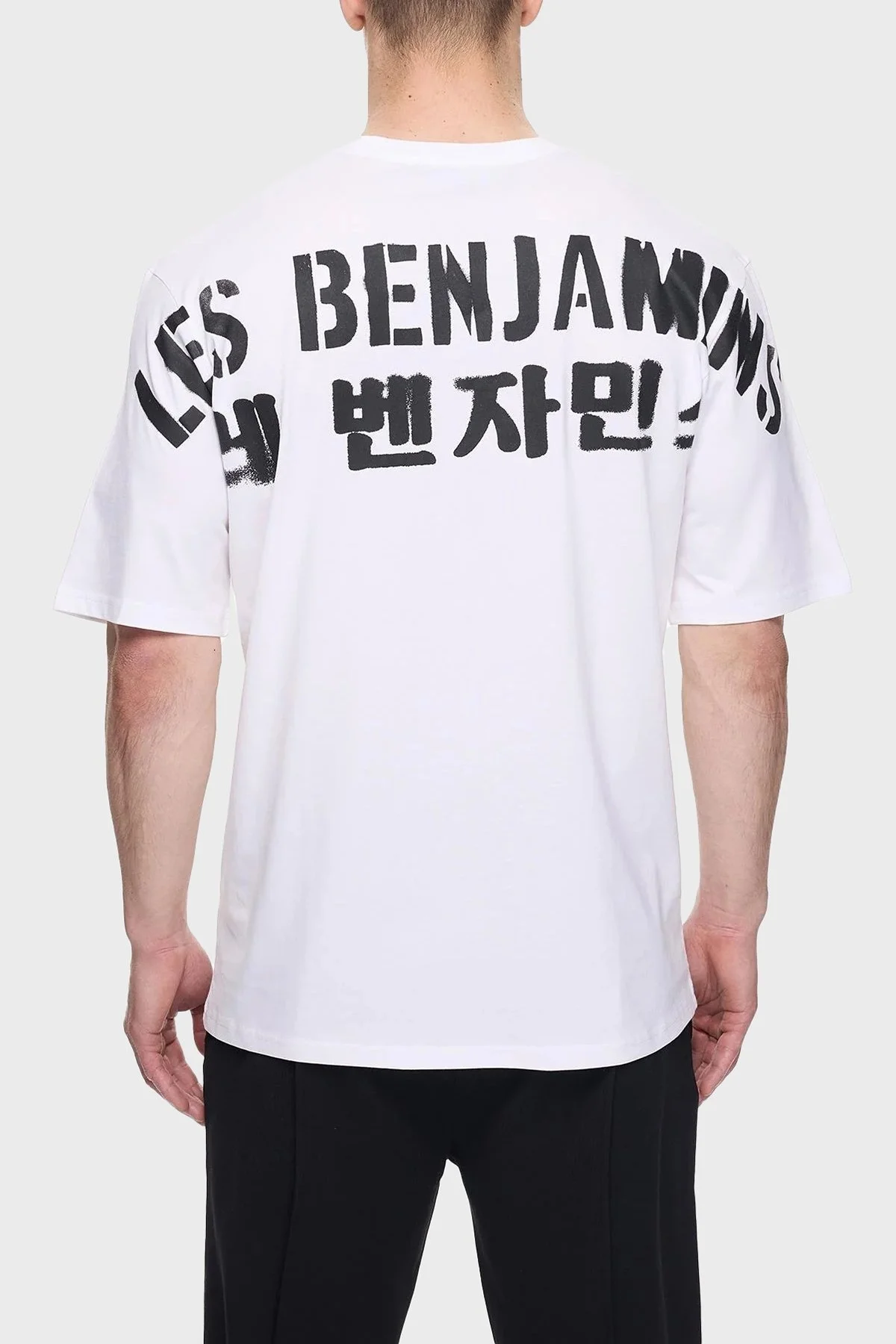 Les Benjamins Sırt Detaylı % 100 Pamuk Oversize Bisiklet Yaka Erkek T Shirt LB25SSUNLMUOT-006 BEYAZ - 3