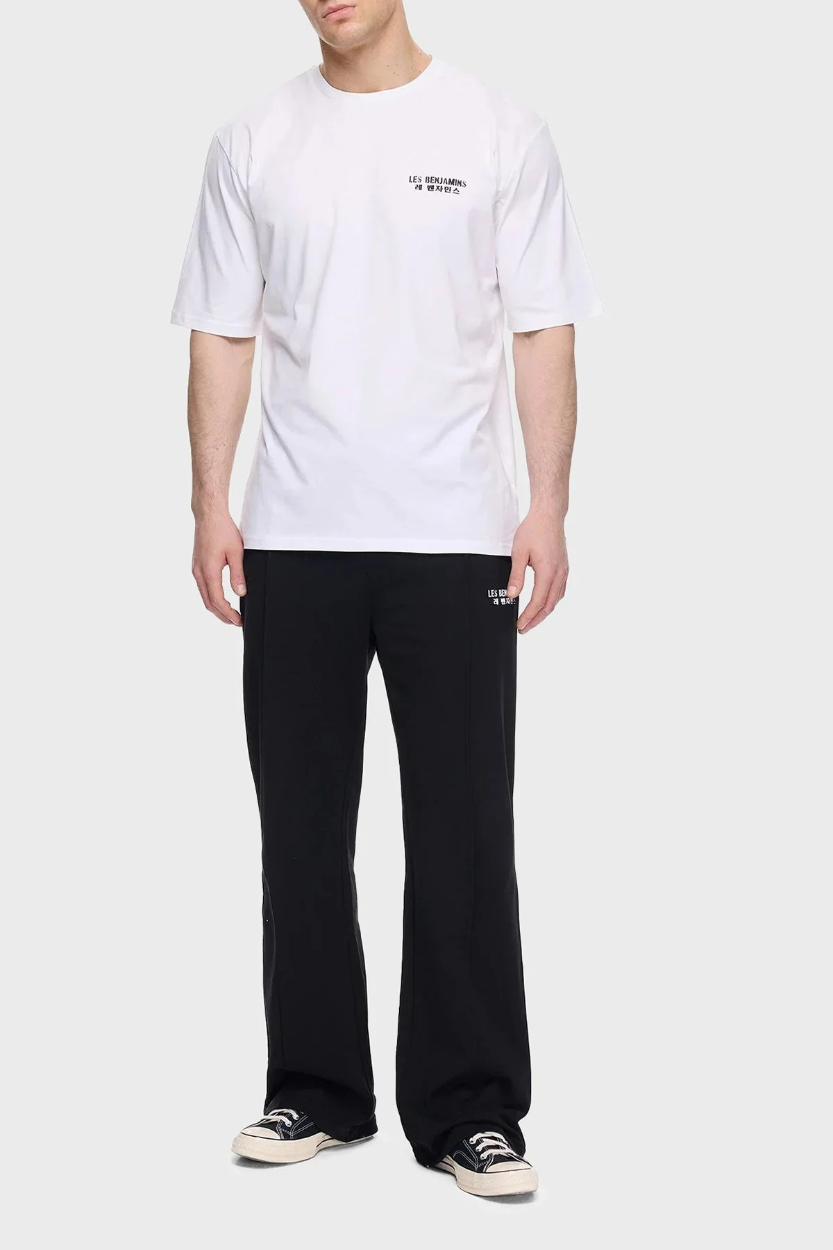 Les Benjamins Sırt Detaylı % 100 Pamuk Oversize Bisiklet Yaka Erkek T Shirt LB25SSUNLMUOT-006 BEYAZ - 4