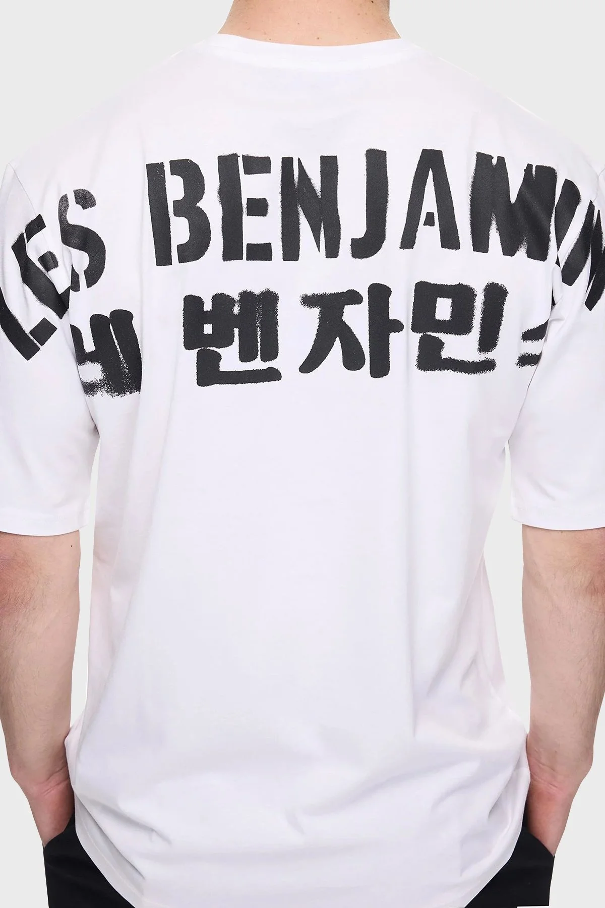 Les Benjamins Sırt Detaylı % 100 Pamuk Oversize Bisiklet Yaka Erkek T Shirt LB25SSUNLMUOT-006 BEYAZ - 5