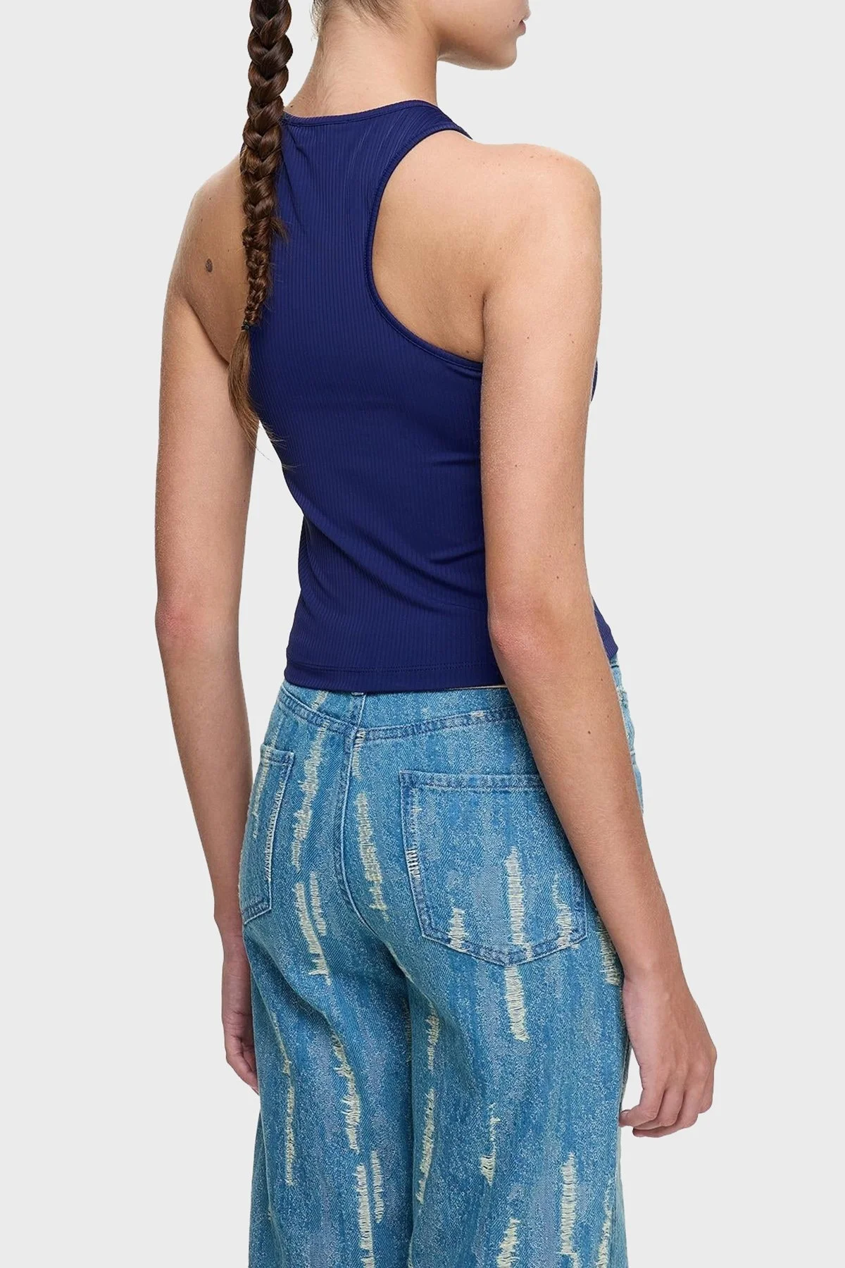 Les Benjamins Slim Fit Halter Yaka Logolu Bayan Top LB25SSUNLFUTN-001 LACİVERT - 3