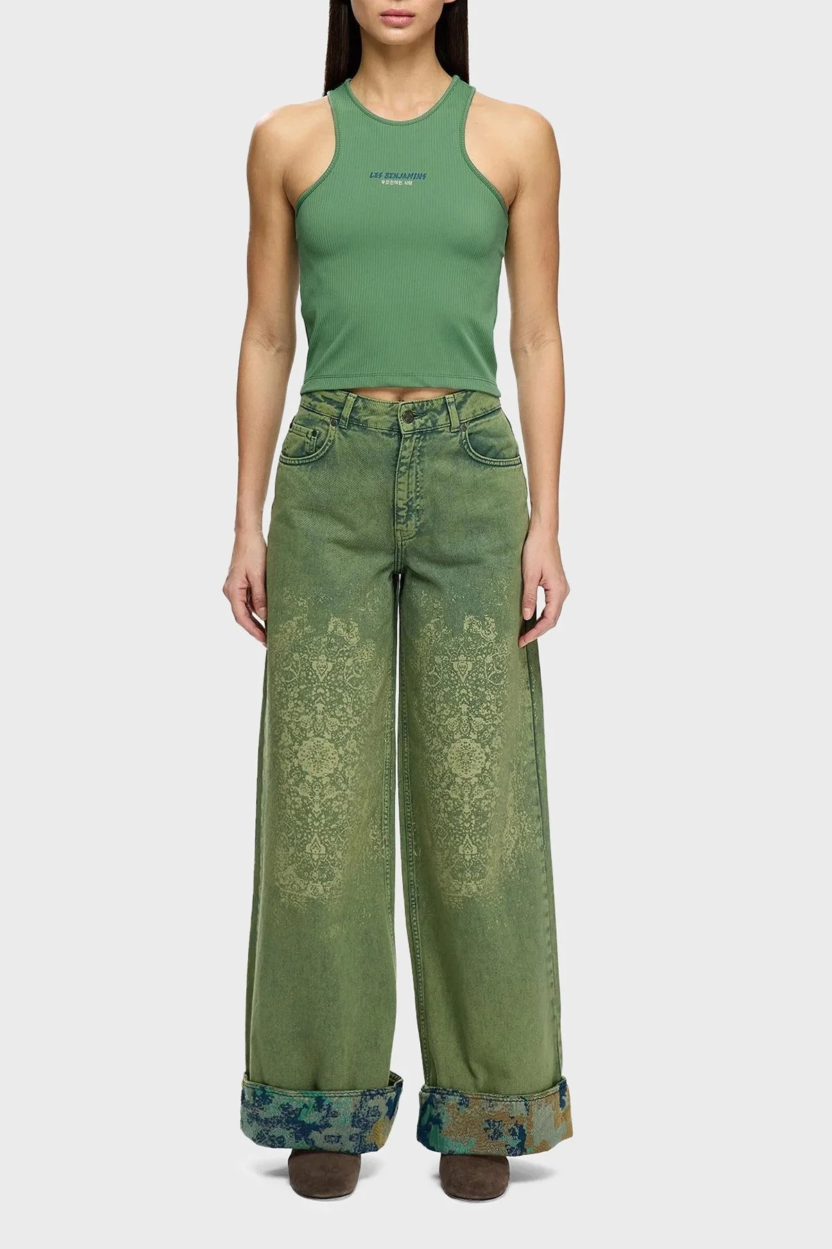 Les Benjamins Slim Fit Halter Yaka Logolu Bayan Top LB25SSUNLFUTN-002 YEŞİL - 1