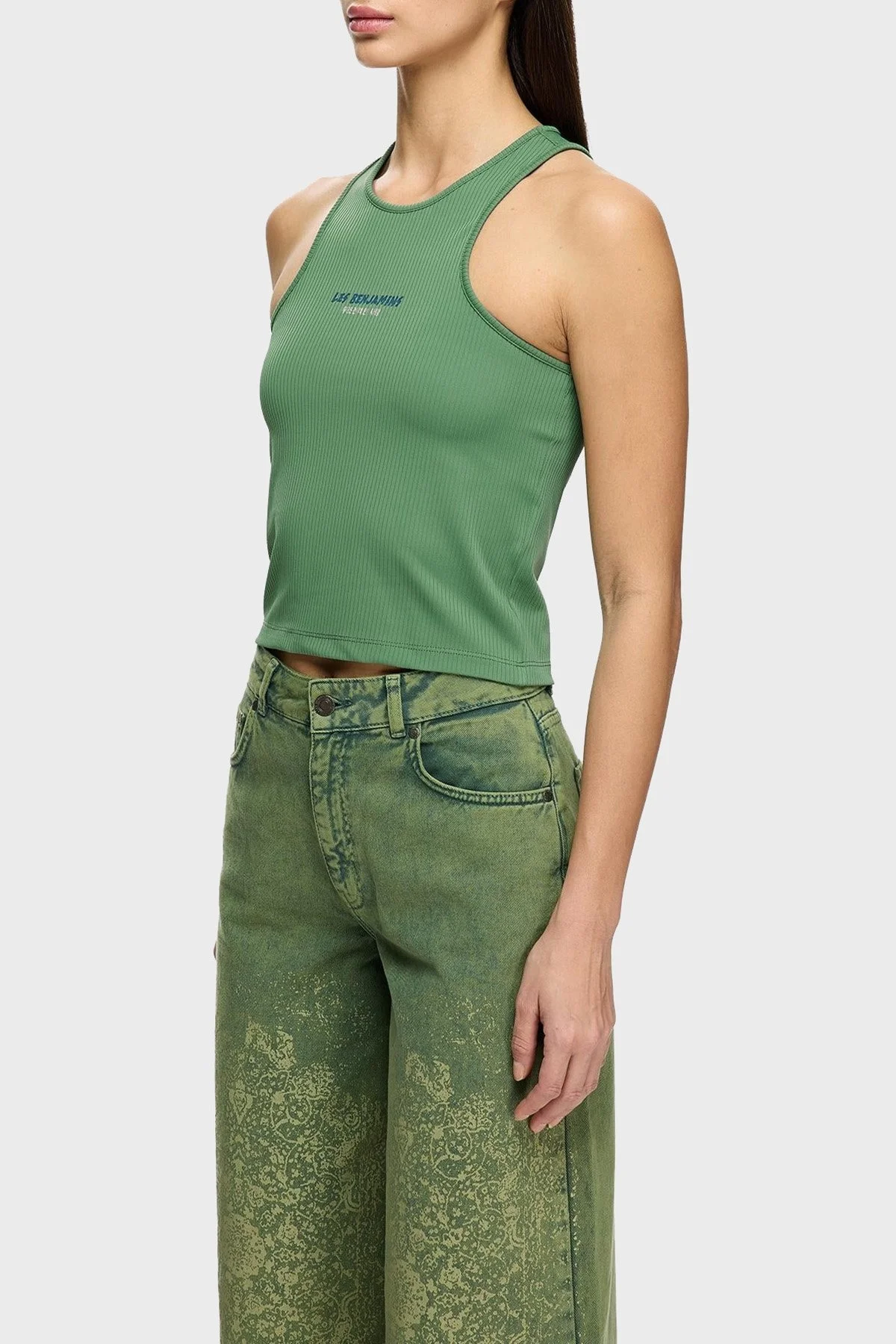 Les Benjamins Slim Fit Halter Yaka Logolu Bayan Top LB25SSUNLFUTN-002 YEŞİL - 2