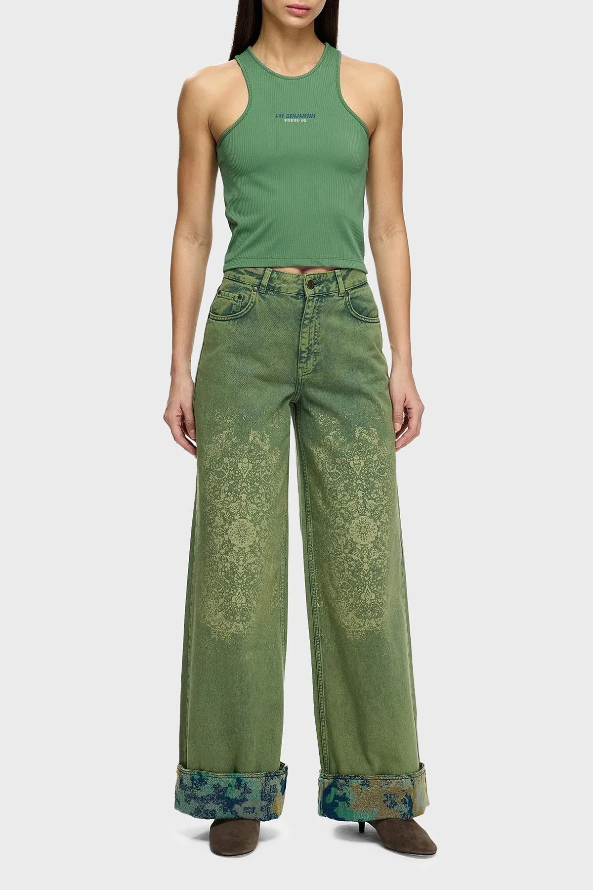 Les Benjamins Slim Fit Halter Yaka Logolu Bayan Top LB25SSUNLFUTN-002 YEŞİL - 5