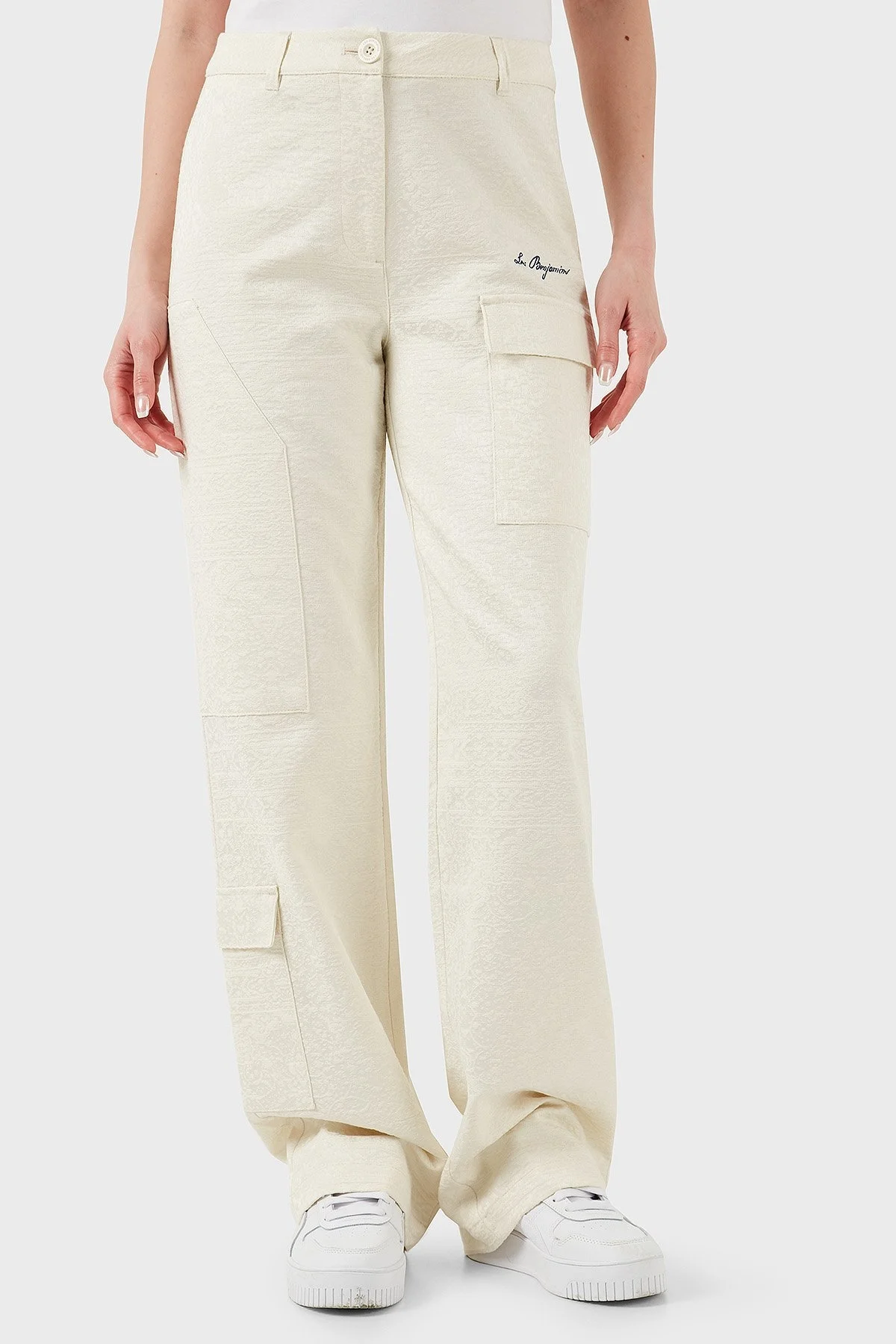 Les Benjamins Straight Fit Düz Paça Desenli Cep Detaylı Bayan Pantolon LB25SSUNLFUUP-002 EKRU - 9