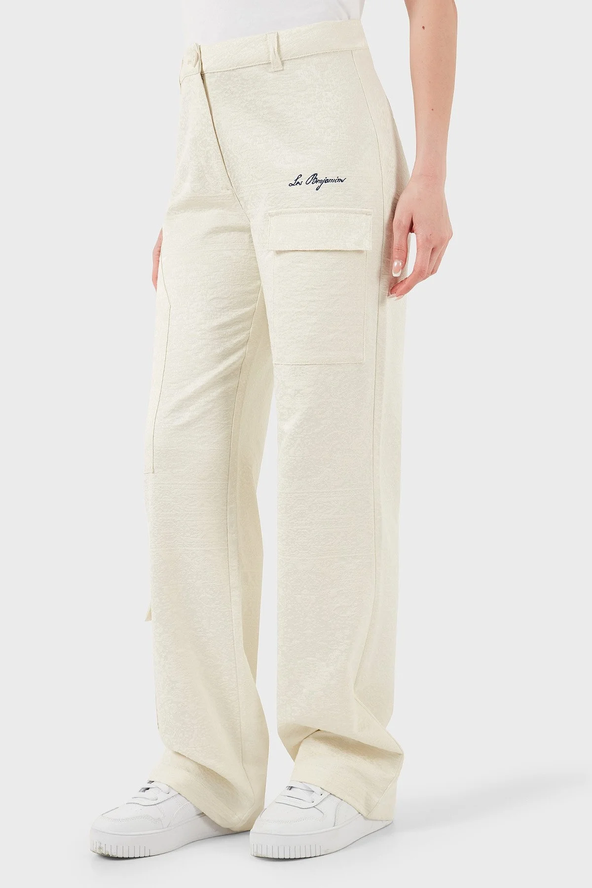 Les Benjamins Straight Fit Düz Paça Desenli Cep Detaylı Bayan Pantolon LB25SSUNLFUUP-002 EKRU - 11